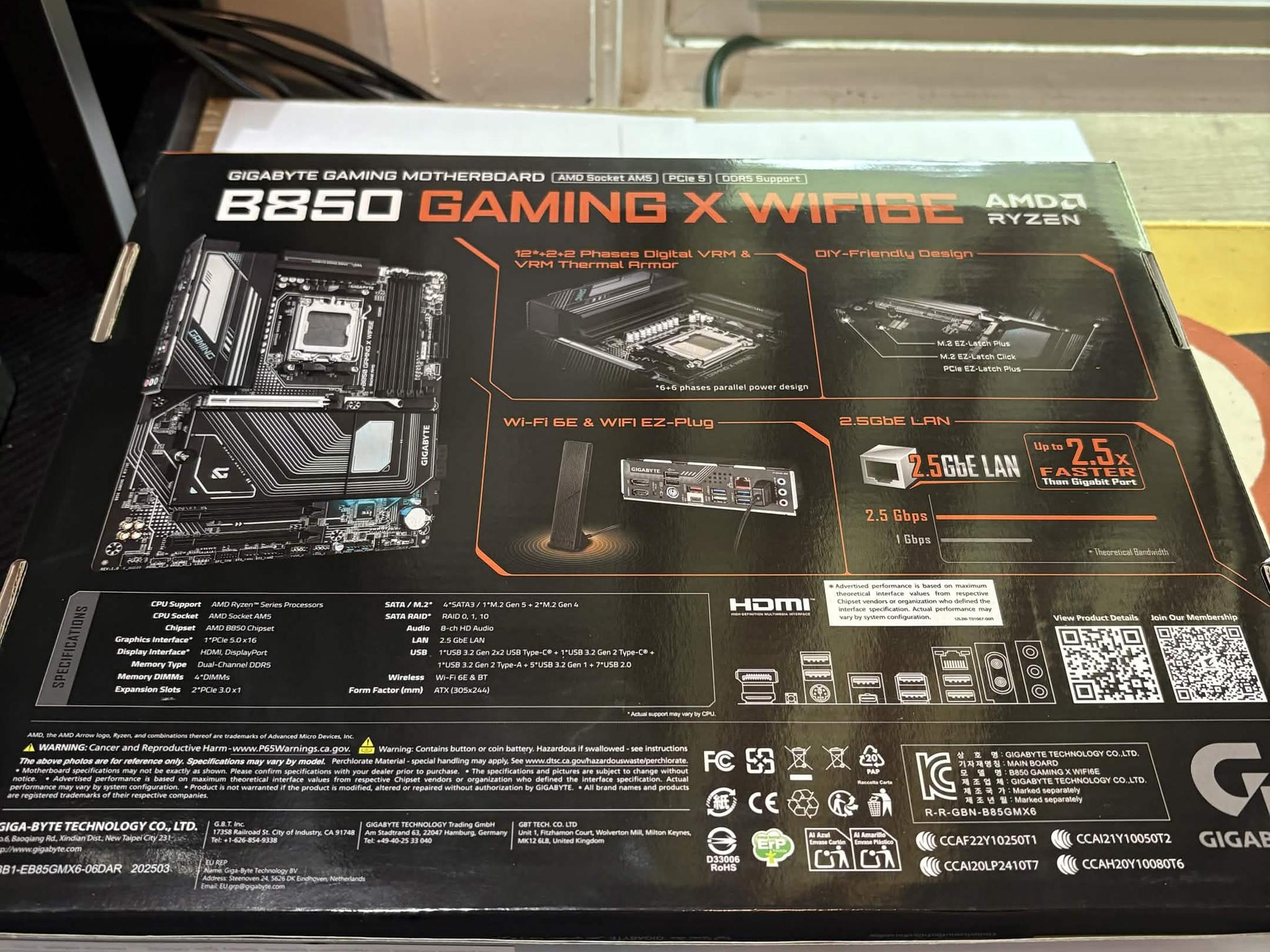 Gigabyte B850 Gaming X WiFi AM5 DDR5 Motherboard New/Open Box (ED)