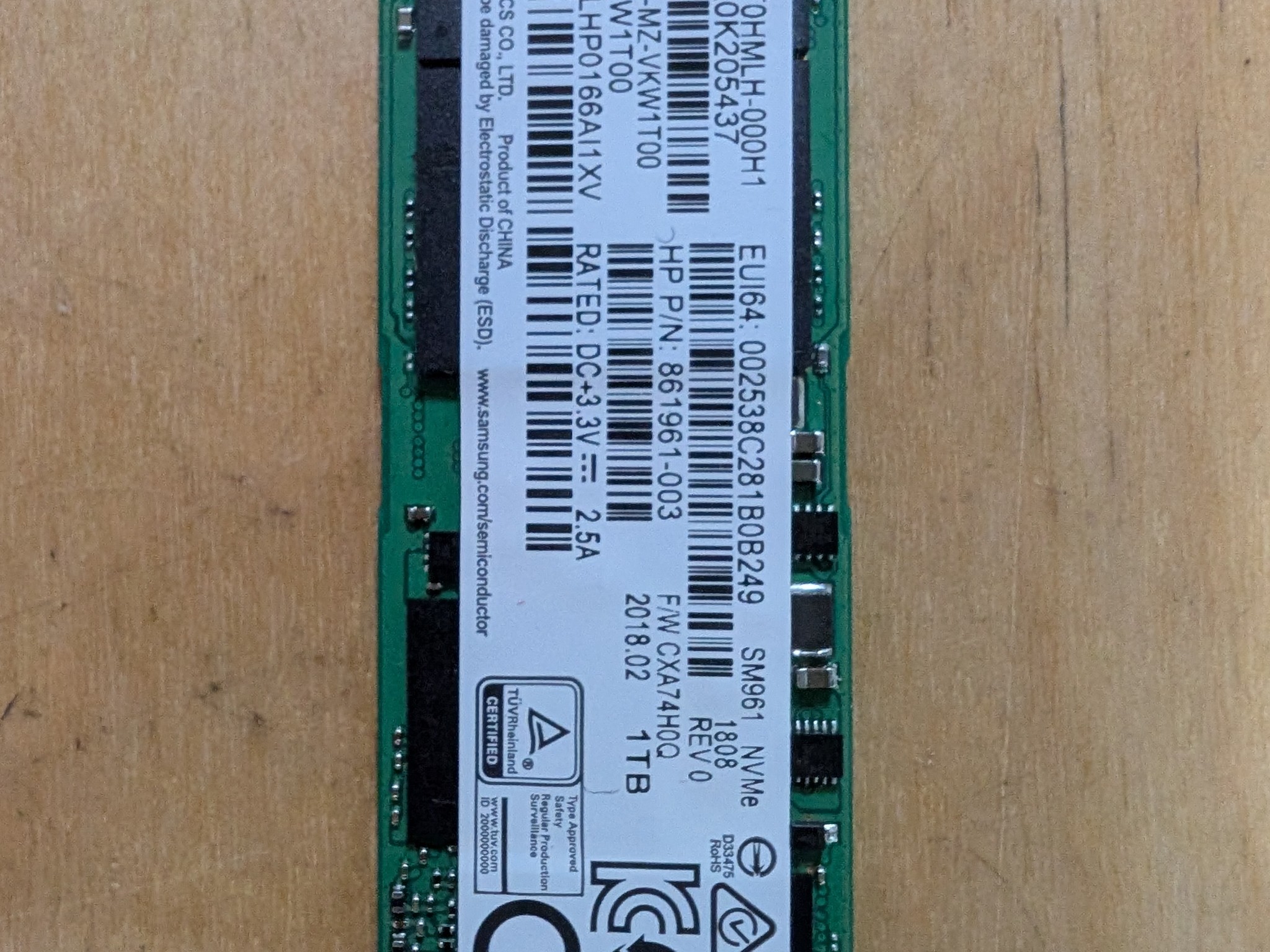 1TB Samsung PM961 NVME SSD