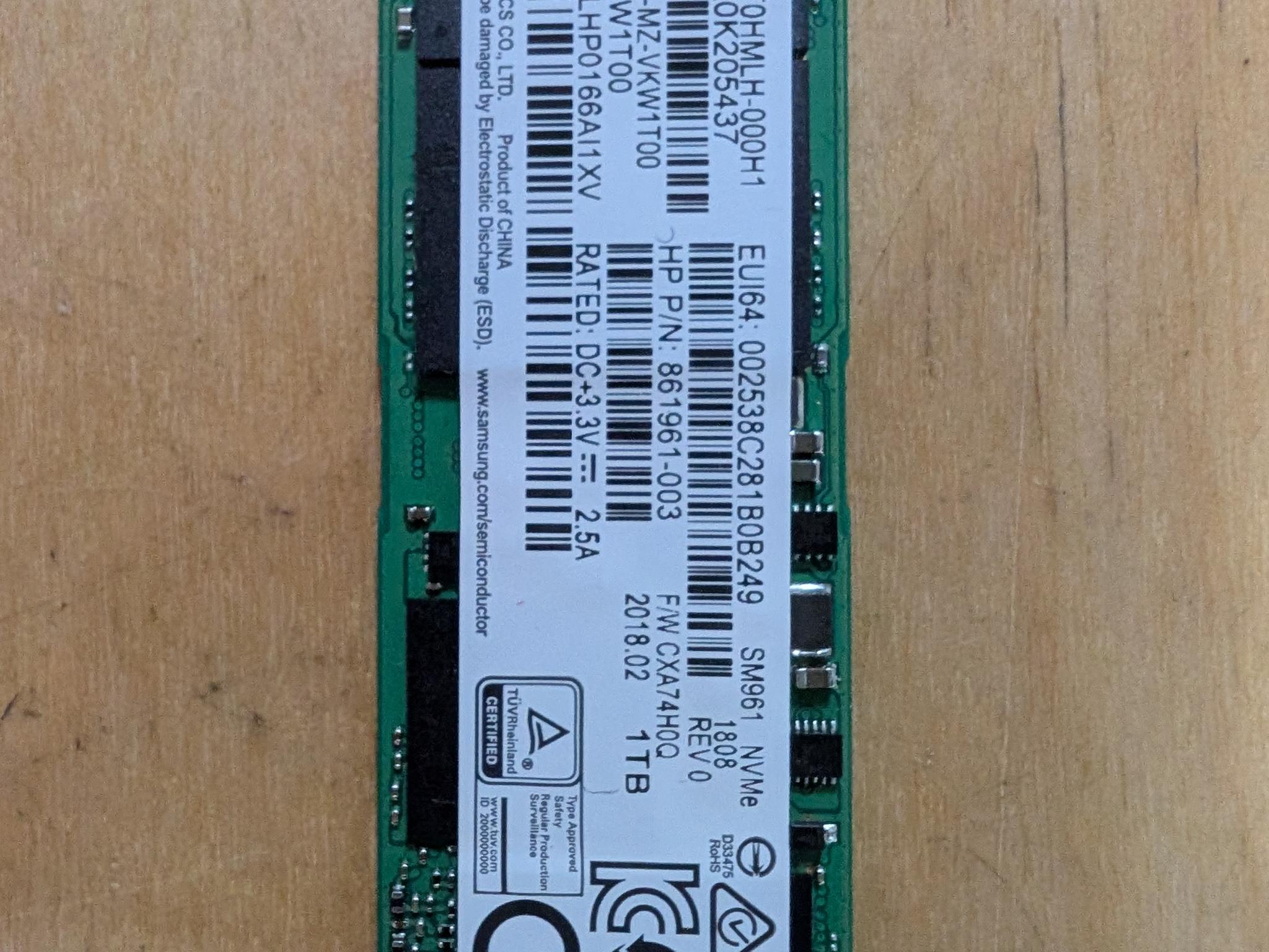 1TB Samsung PM961 NVME SSD
