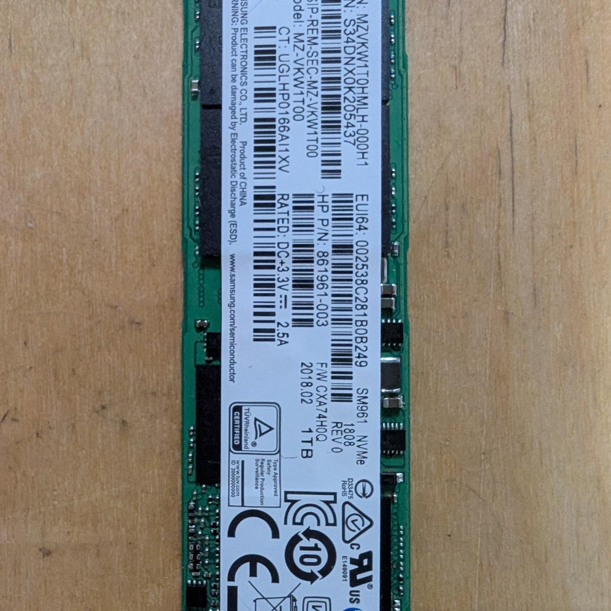 1TB Samsung PM961 NVME SSD
