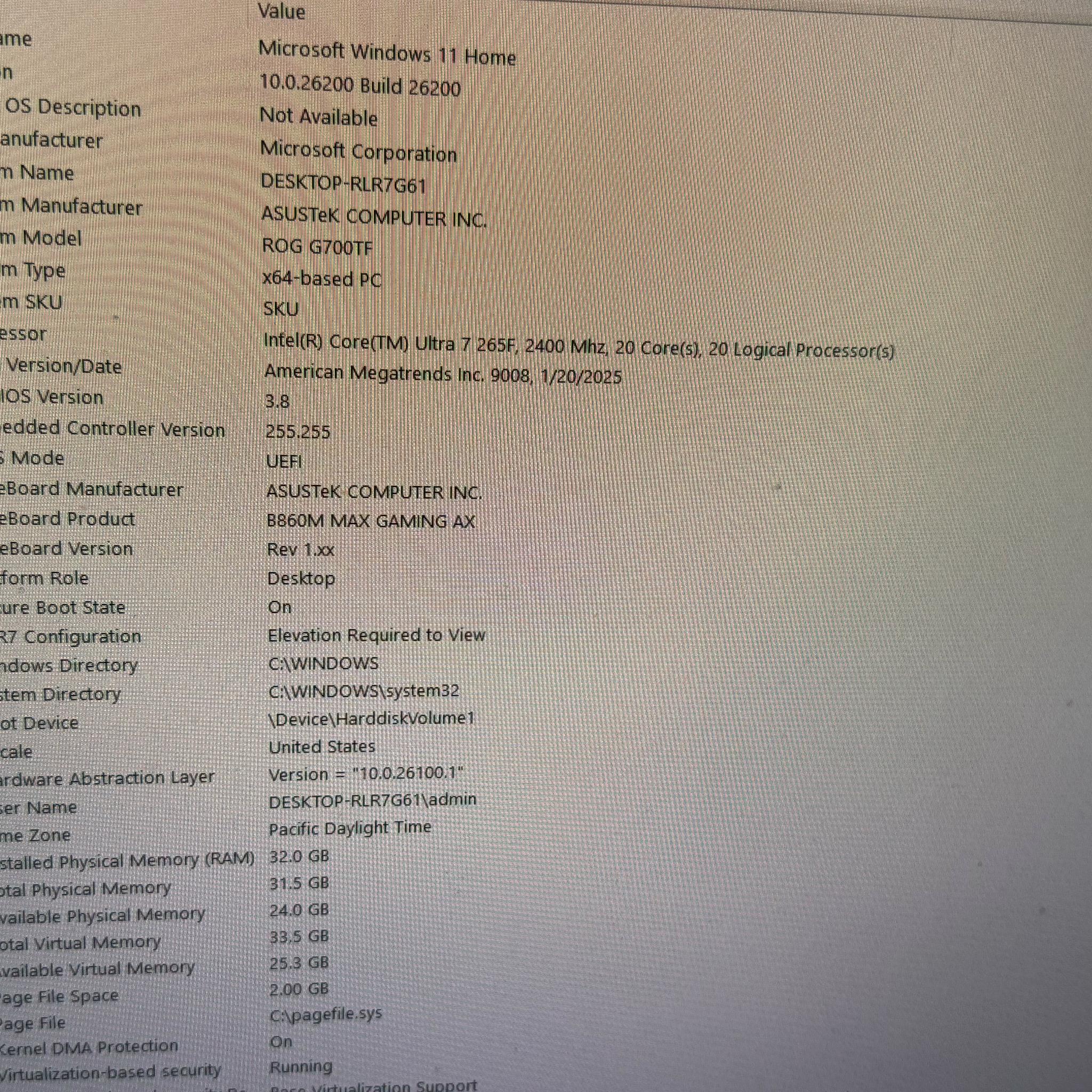 ASUS ROG G700TF-DS766Ti (2025) Gaming PC Intel Ultra 7 265F, RTX 4060 TI Dual, 32GB DDR5 - 6000MHZ