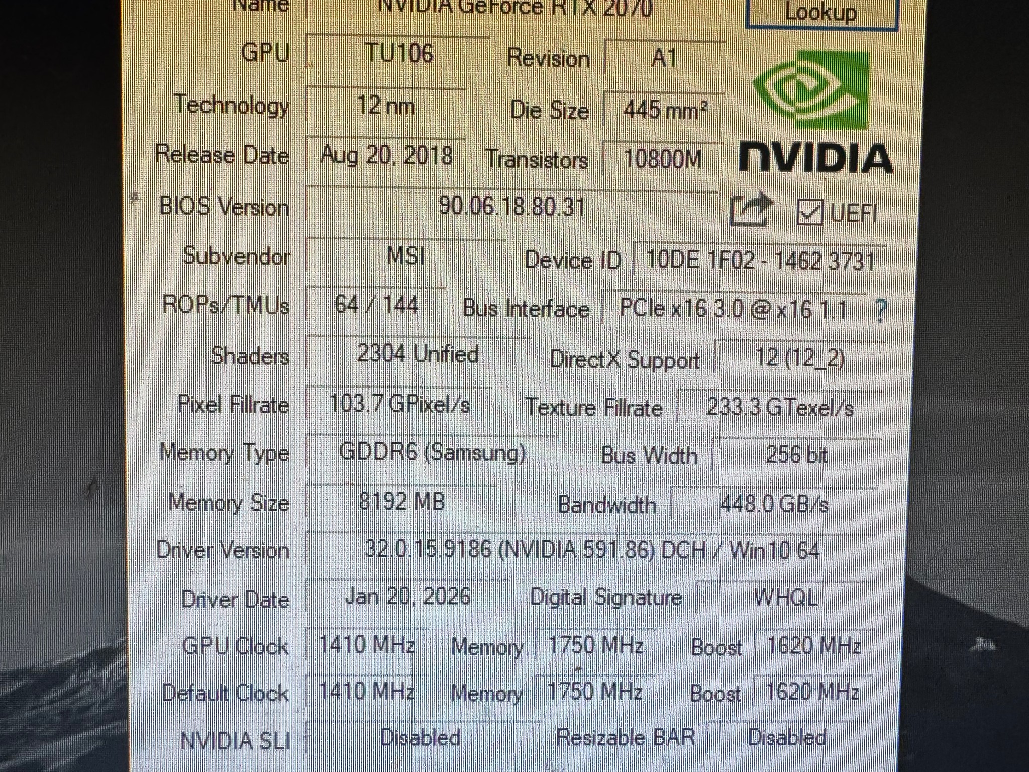 MSI GeForce RTX 2070 VENTUS 8G