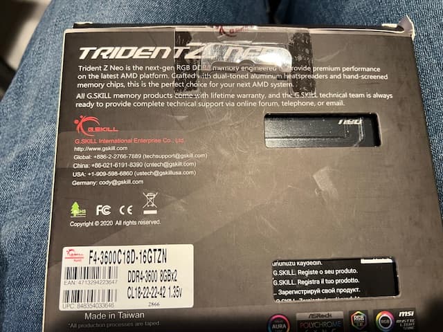 G.SKILL TRIDENT Z NEO 16GB  (8GB X2) DDR4 3600 Mhz CL18 RGB Memory Kit.