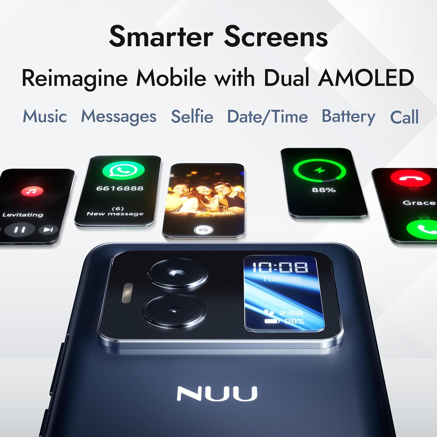 NUU B40 5G, Unlocked, Dual SIM, Dual AMOLED Display, 120Hz, 64 MP Camera, 8GB+256GB