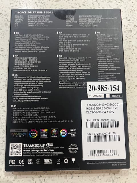 Team T-Force Delta RGB 32GB (2 x 16GB) 288-Pin PC RAM DDR5 6400 (PC5 51200) Desktop Memory