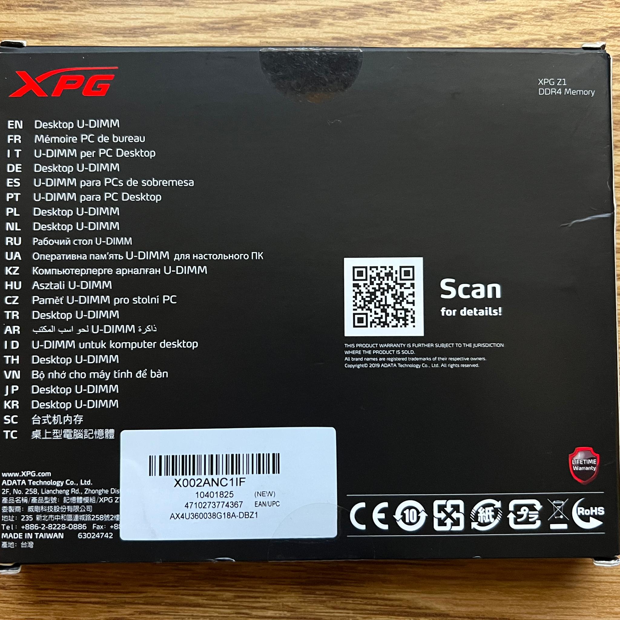 NEW in BOX 16GB (2x8GB) DDR4-3600MHz CL18 ADATA XPG RAM Memory