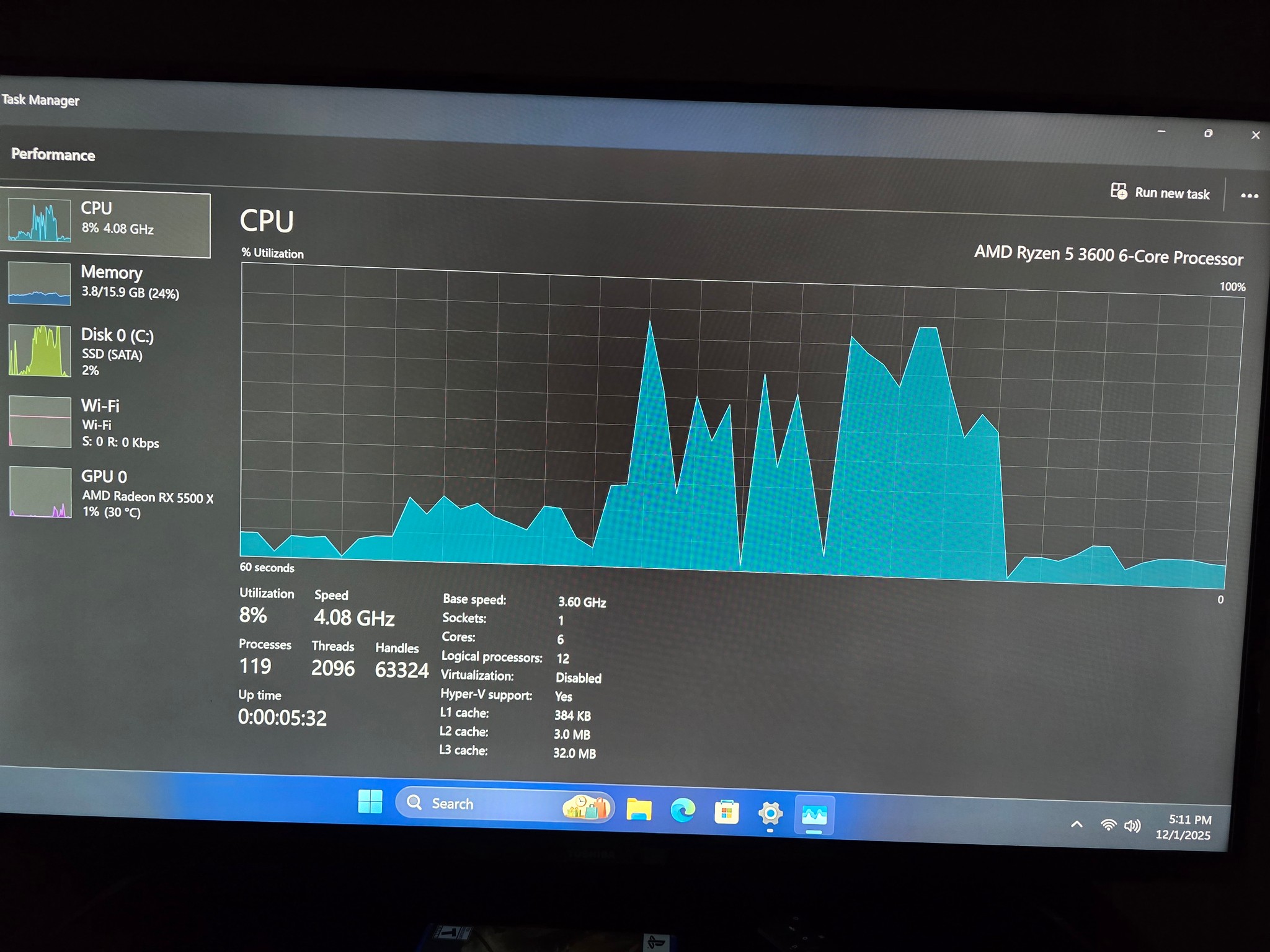 Custom Gaming PC Build AMD 3600, Rx 5500xt 8gb,  16gb DDR4 512GB SSD Win 11