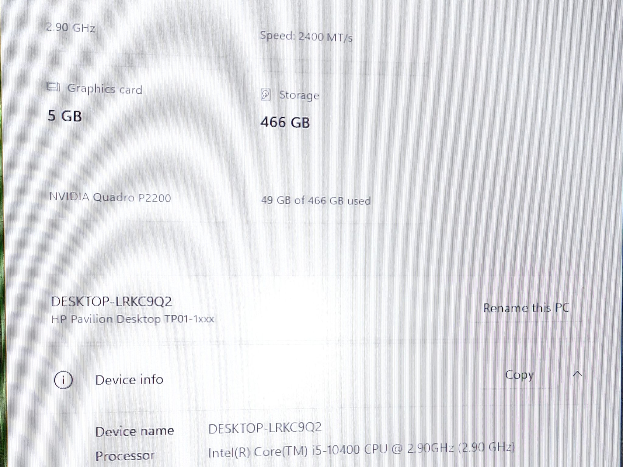 HP Pavilion Budget Gaming PC, i5-10400, Quadro P2200 5GB, 16GB DDR4, WIFI and BT, DVDRW, Windows 11