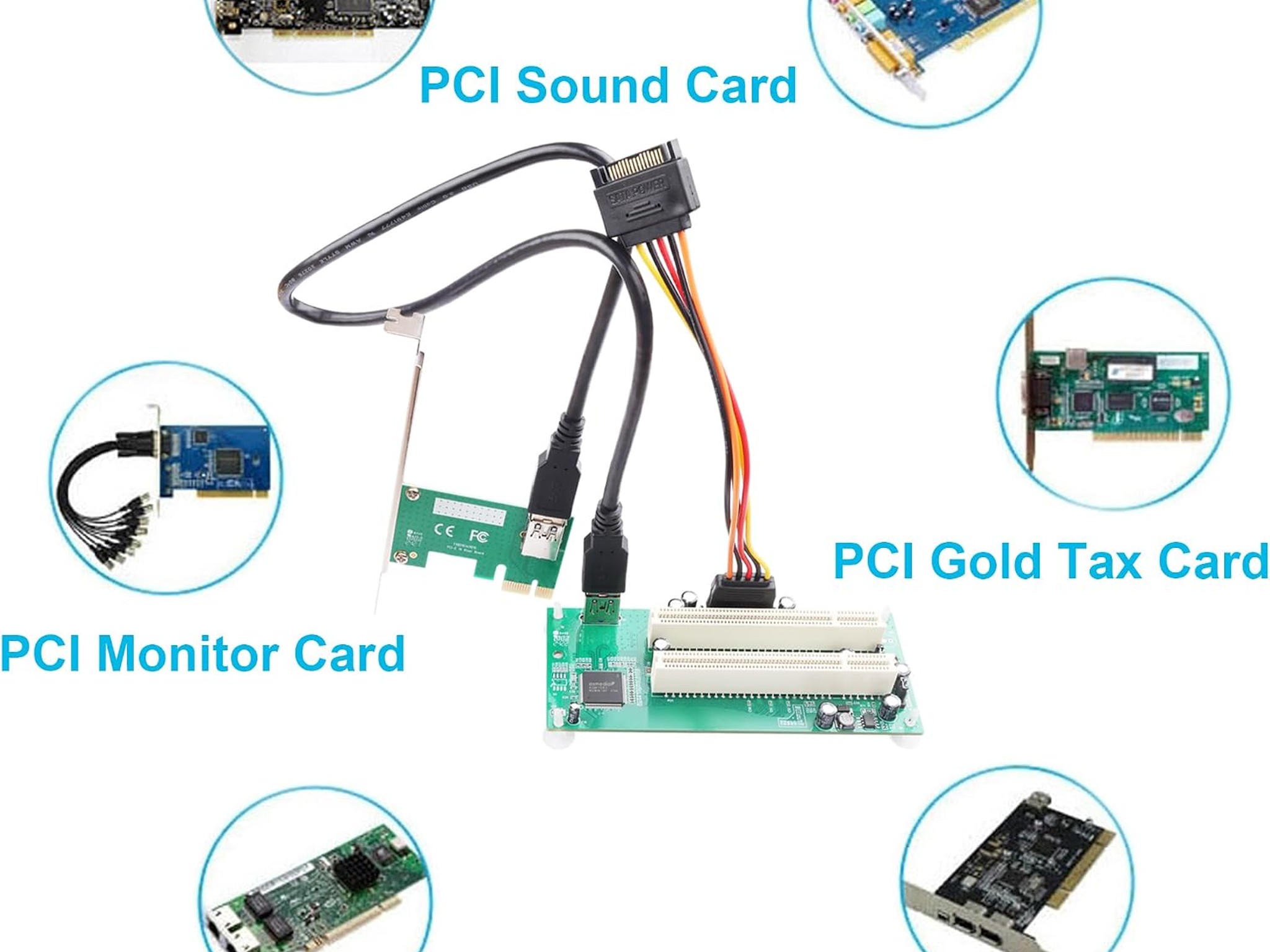 PCIe 1X to Dual Pci Slot Expansion Card PCI-Express 1X Male to PCI Female Adapter for Sound Cards xp