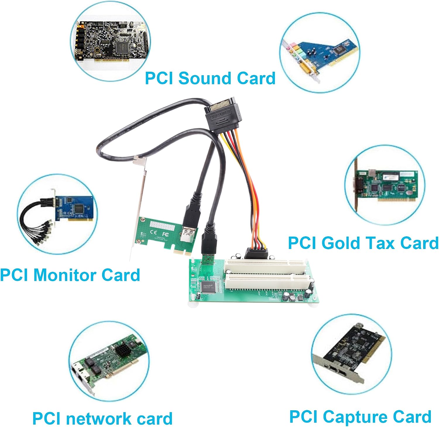 PCIe 1X to Dual Pci Slot Expansion Card PCI-Express 1X Male to PCI Female Adapter for Sound Cards xp