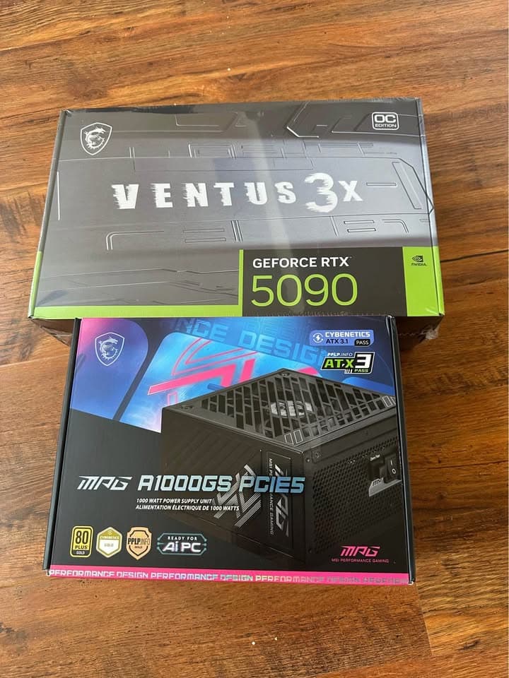 BNIB bundle MSI GeForce RTX 5090 32G VENTUS 3X OC and MPG A1000GS PCIE5 ATX 3.1 1000W Gold PSU
