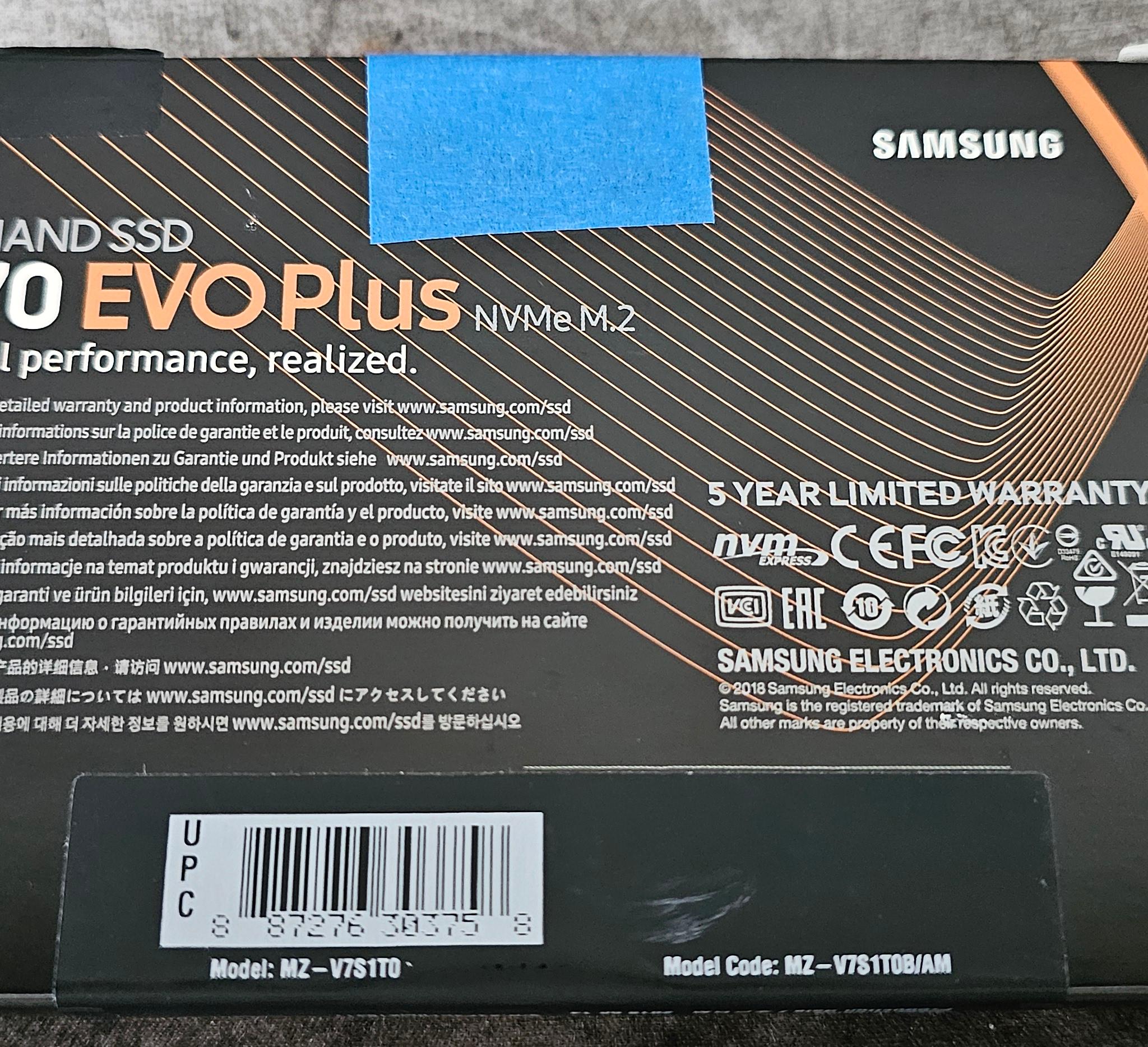 Samsung 970 EVO Plus 1TB PCIE 3.0x4 M.2 2280 NVMe 1.3 SSD