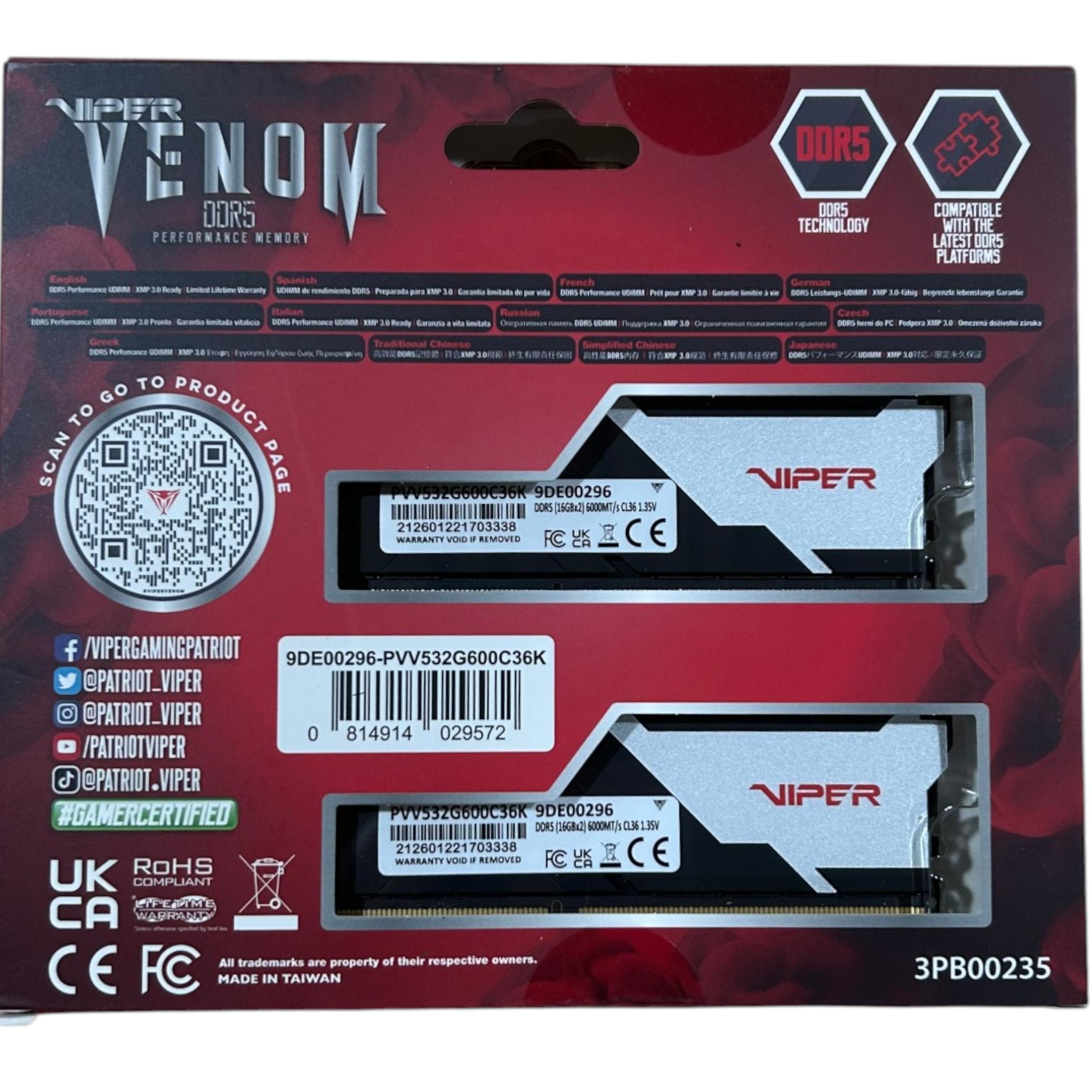 Patriot Viper Venom 32GB (2 x 16GB) DDR5-6000MT/s  CL36