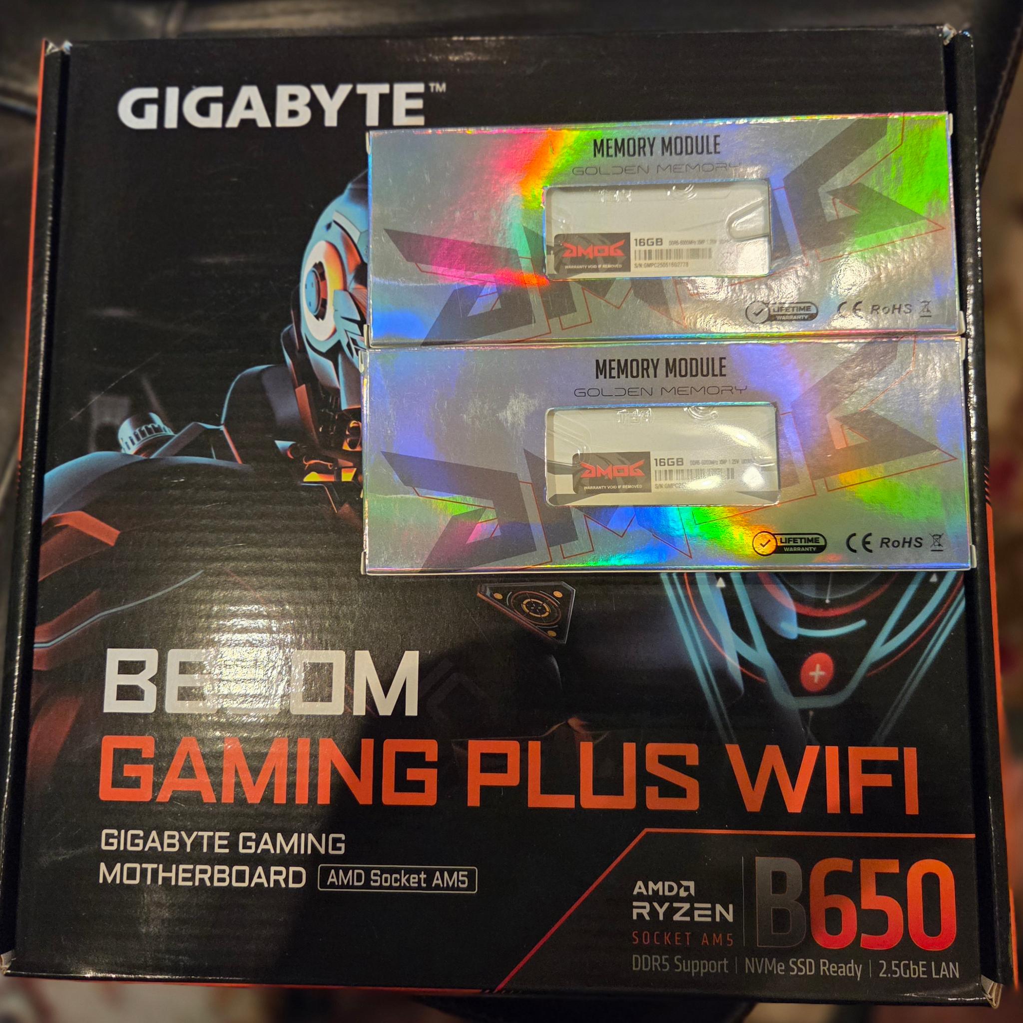 Gigabyte B650M Gaming Plus Wifi Mobo + 32GB(2x16GB) DDR5 6000 White Ram! BNIB! MOBO+RAM Combo!