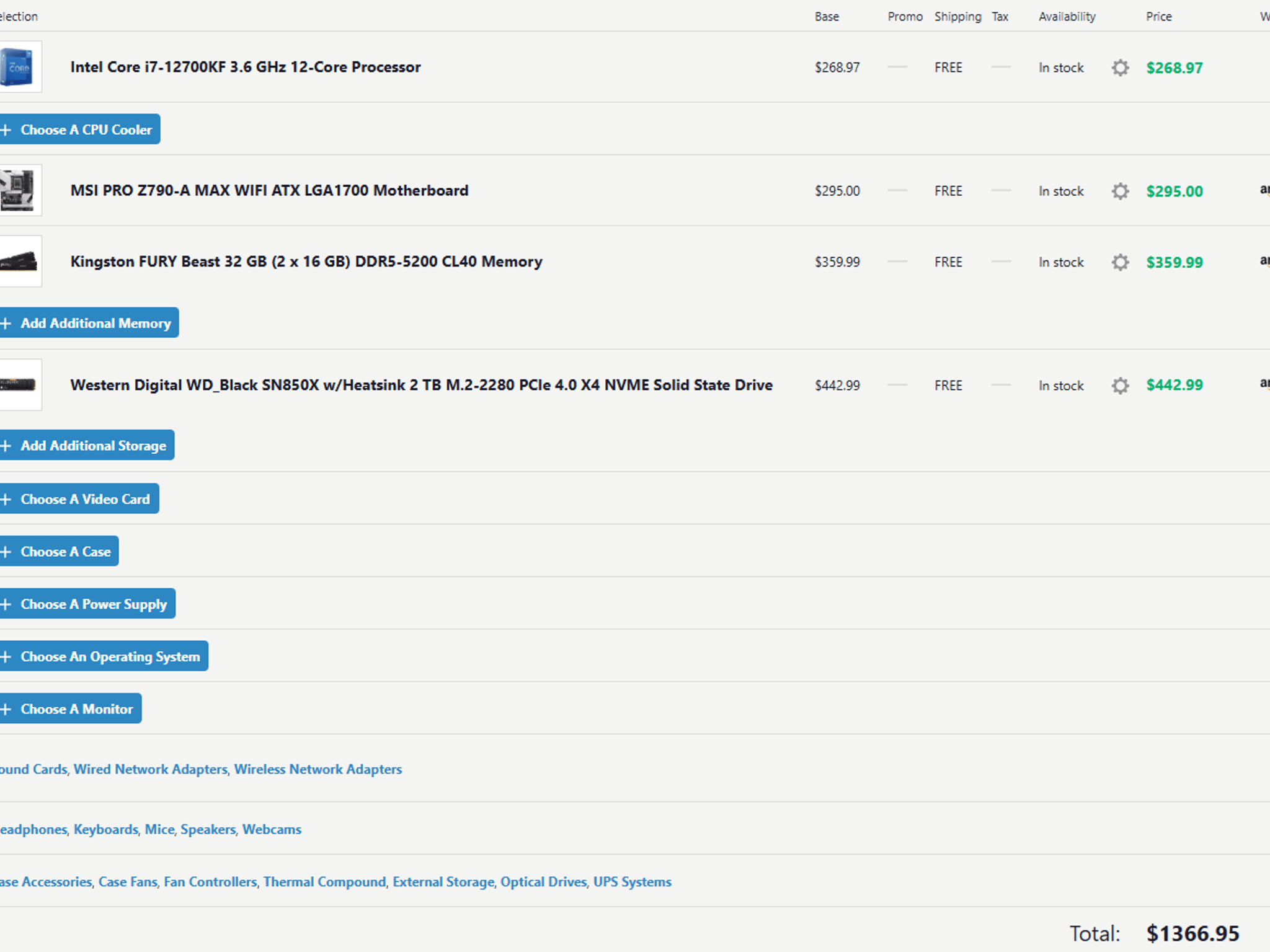 MSI Z790-A MAX WiFi Intel I7 12700KF Kingston Fury 32GB DDR5 WD SN850X 2TB SSD w/ Heatsink New