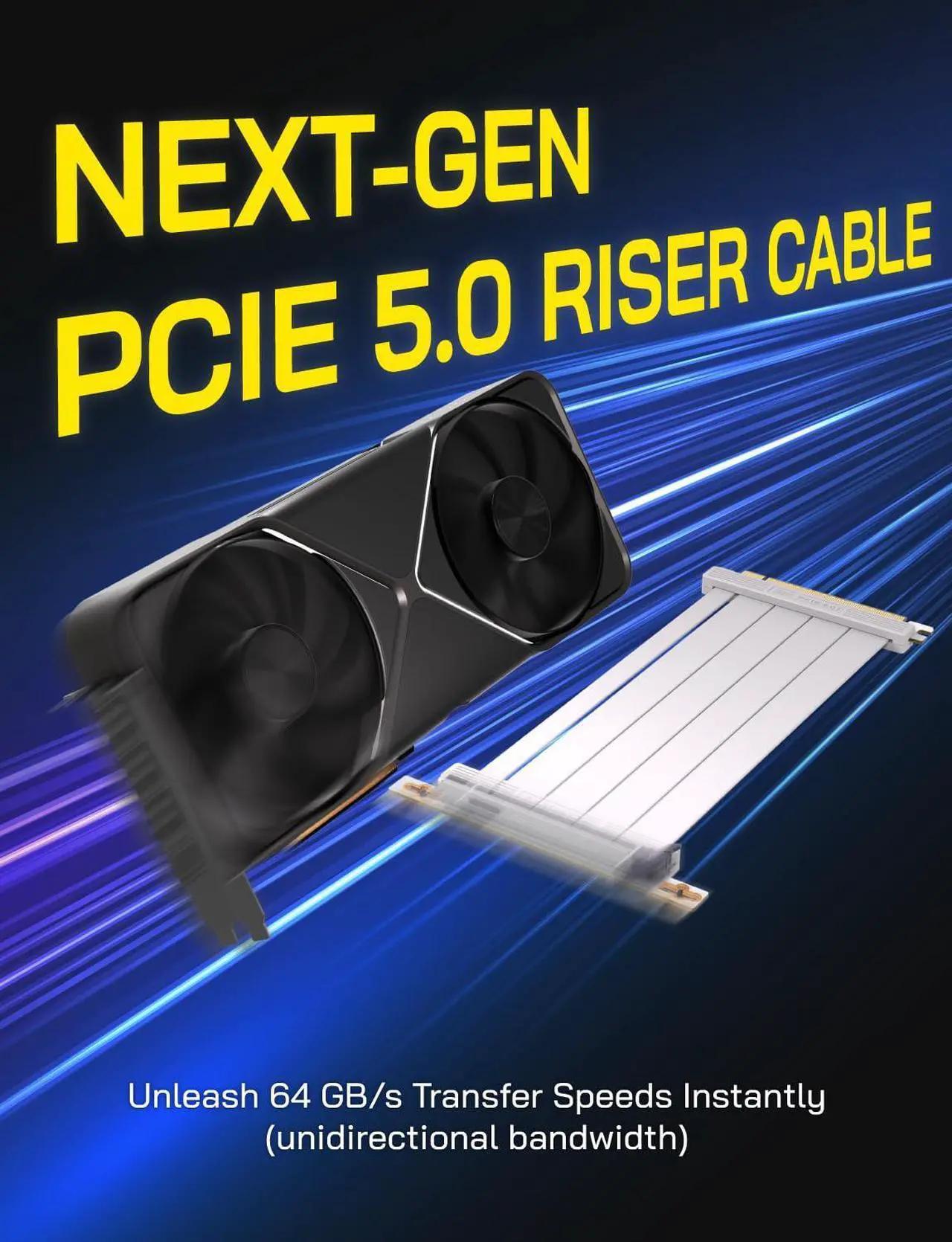 PCIE 5.0 Riser Cable 128GB/s Bandwidth GPU Extension Backwards Compatible PCIE 4.0/3.0 White 30cm