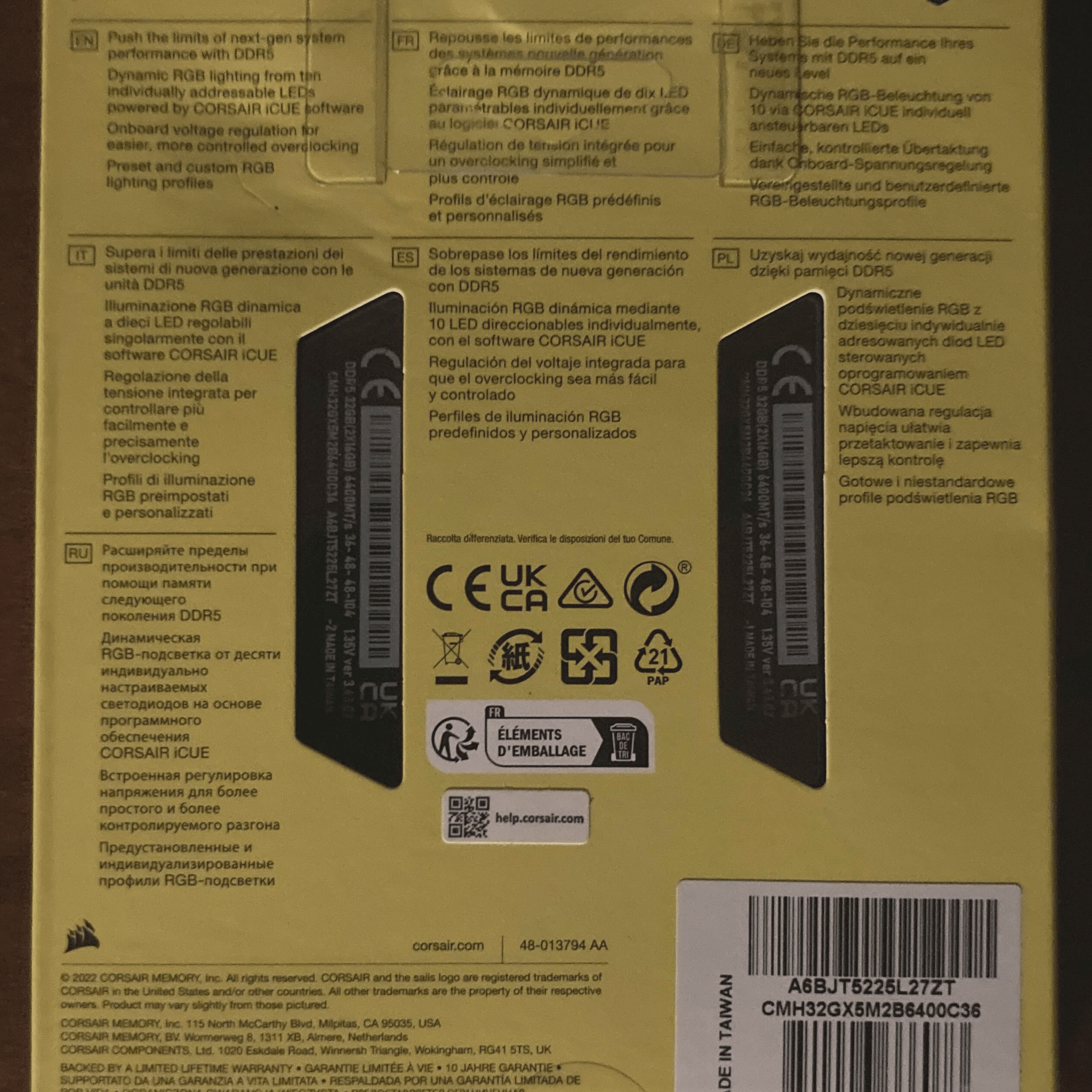 CORSAIR VENGEANCE RGB DDR5 RAM 32GB (2x16GB) 6400MHz CL36-48-48-104 BLACK
