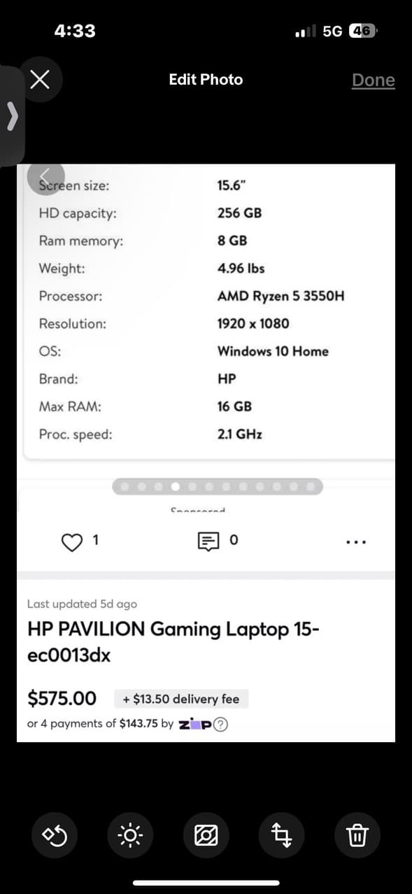 HP Pavillion gaming laptop|Ryzen 5 3550H|GTX1050|