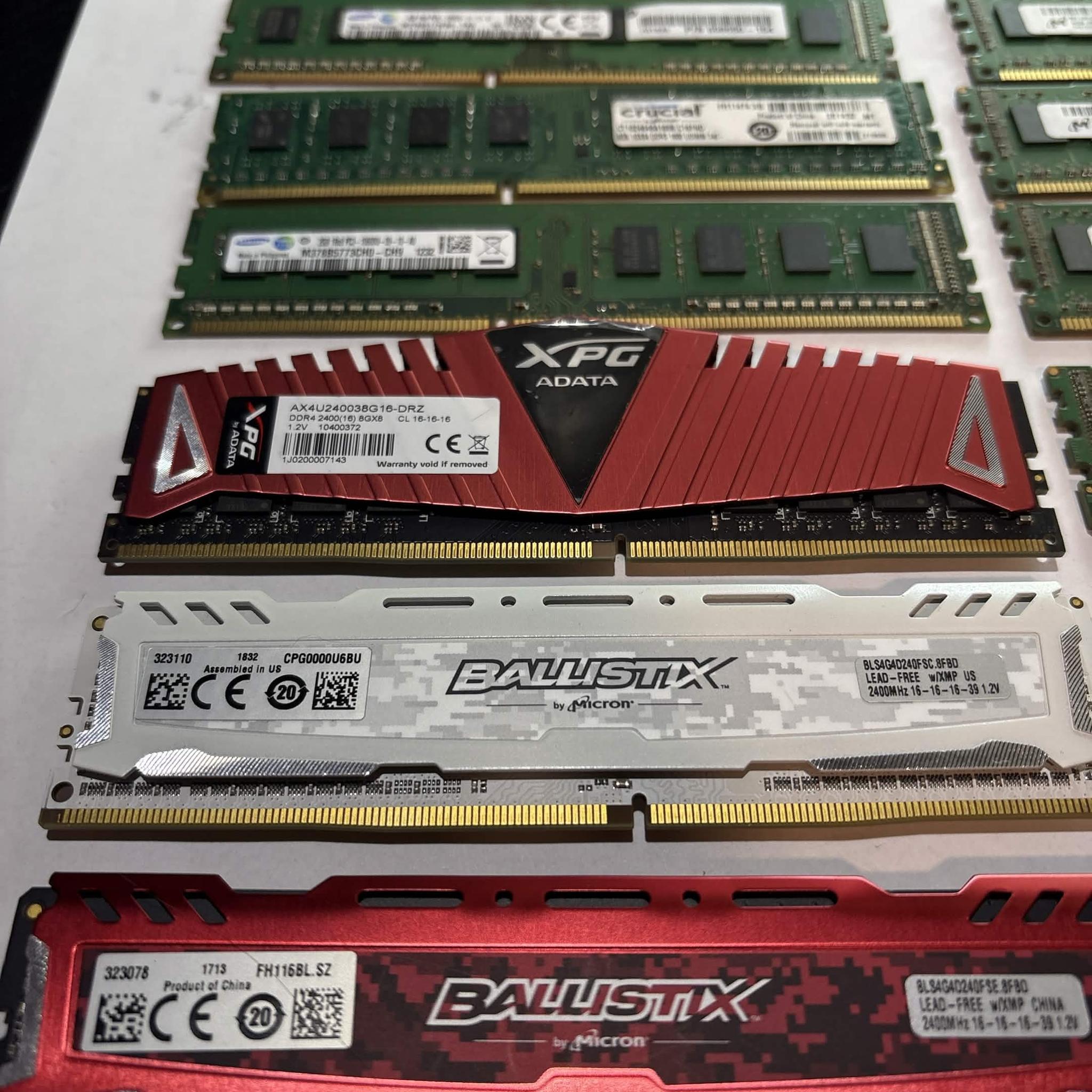Mixed DDR3 DDR4 RAM Lot Crucial Ballistix XPG Tested Working Bundle (NM)
