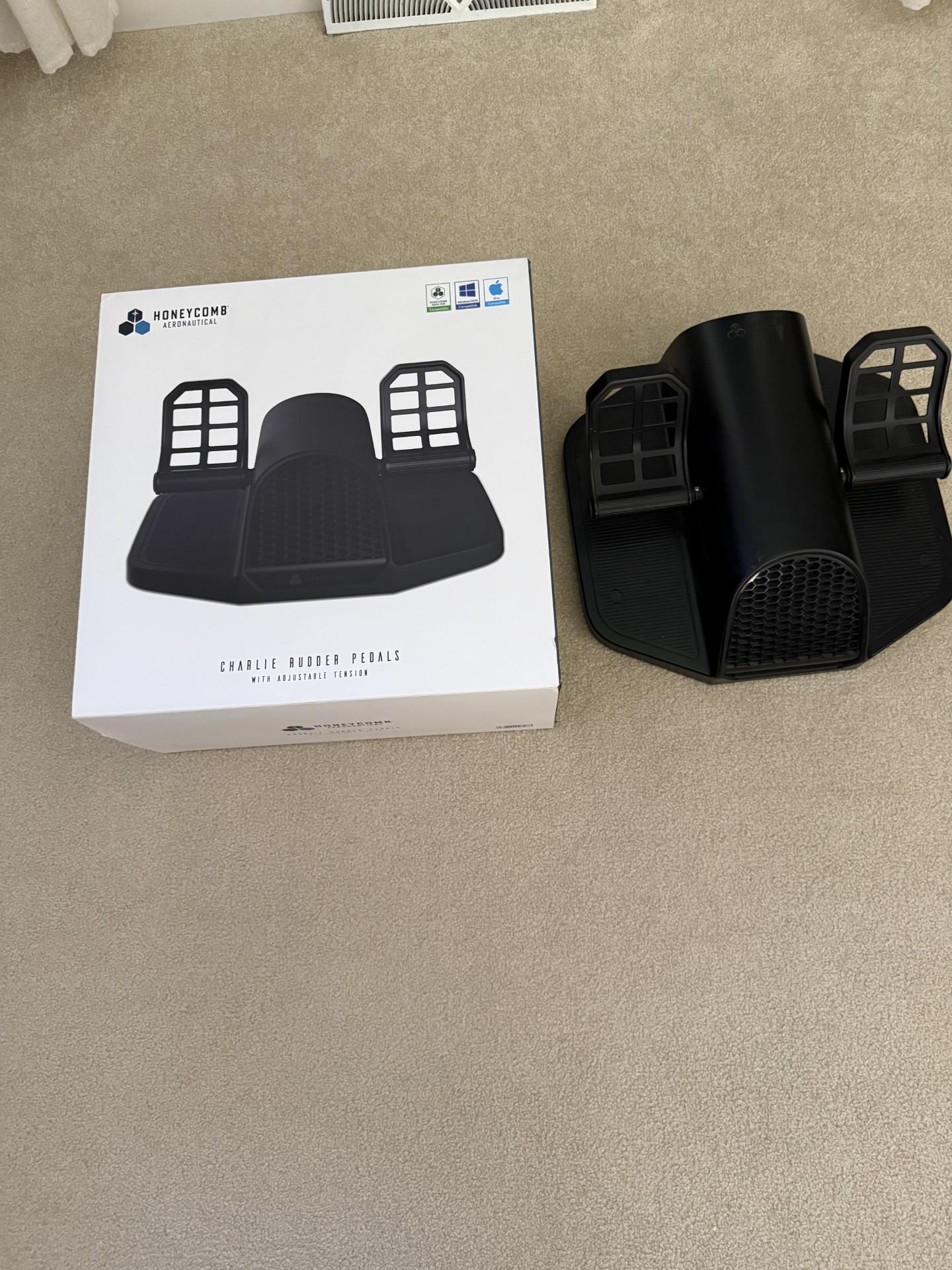Excellent Condition Honeycomb Charlie Rudder Pedals with Original Box, Manual, and Dust Cover