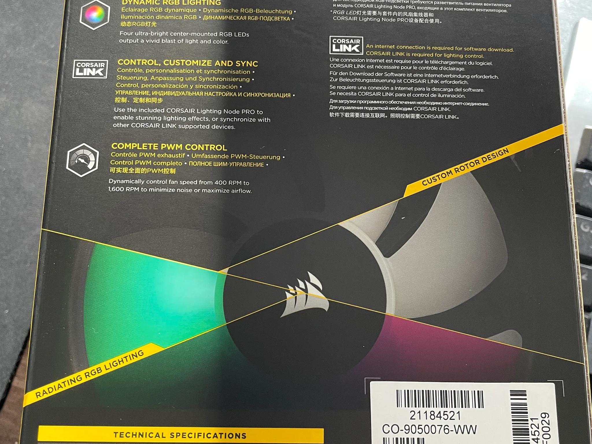 Corsair ML120 PRO 120mm Fans 3-Pack, Black, Great Condition