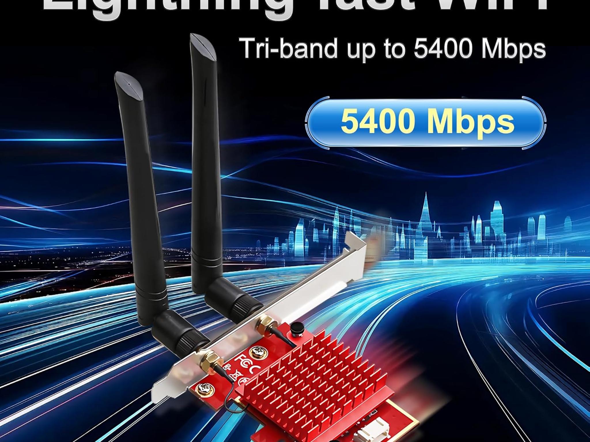WiFi 6E PCIe Card | Intel AX210 Chip | 5400Mbps Tri-Band 2.4GHz/5GHz/6GHz | Bluetooth 5.3