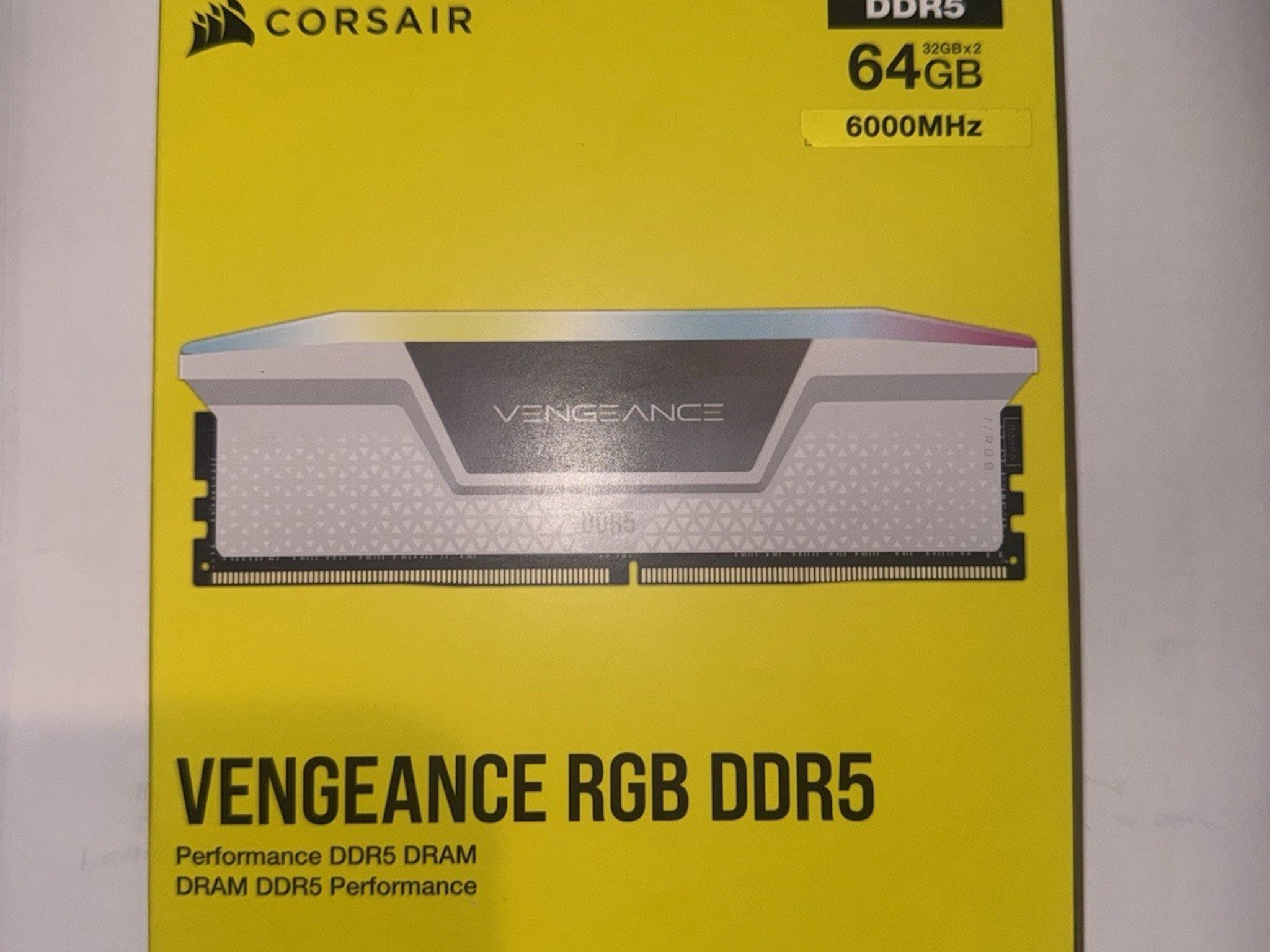 CORSAIR Vengeance 64GB (2x32GB) RGB DDR5 6000MHz CL30 RAM Memory - White (CMH64GX5M2B6000C30W)
