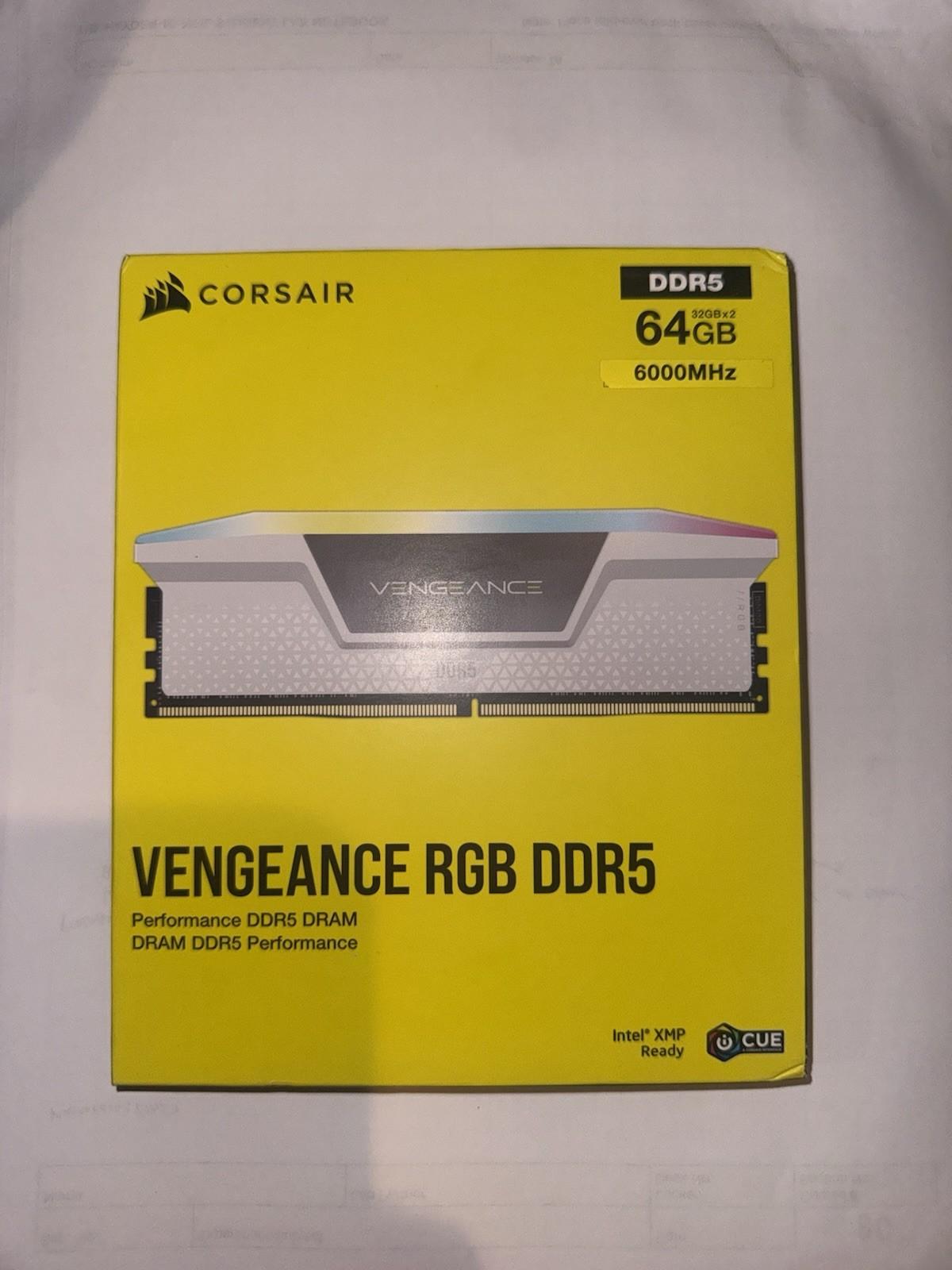 CORSAIR Vengeance 64GB (2x32GB) RGB DDR5 6000MHz CL30 RAM Memory - White (CMH64GX5M2B6000C30W)