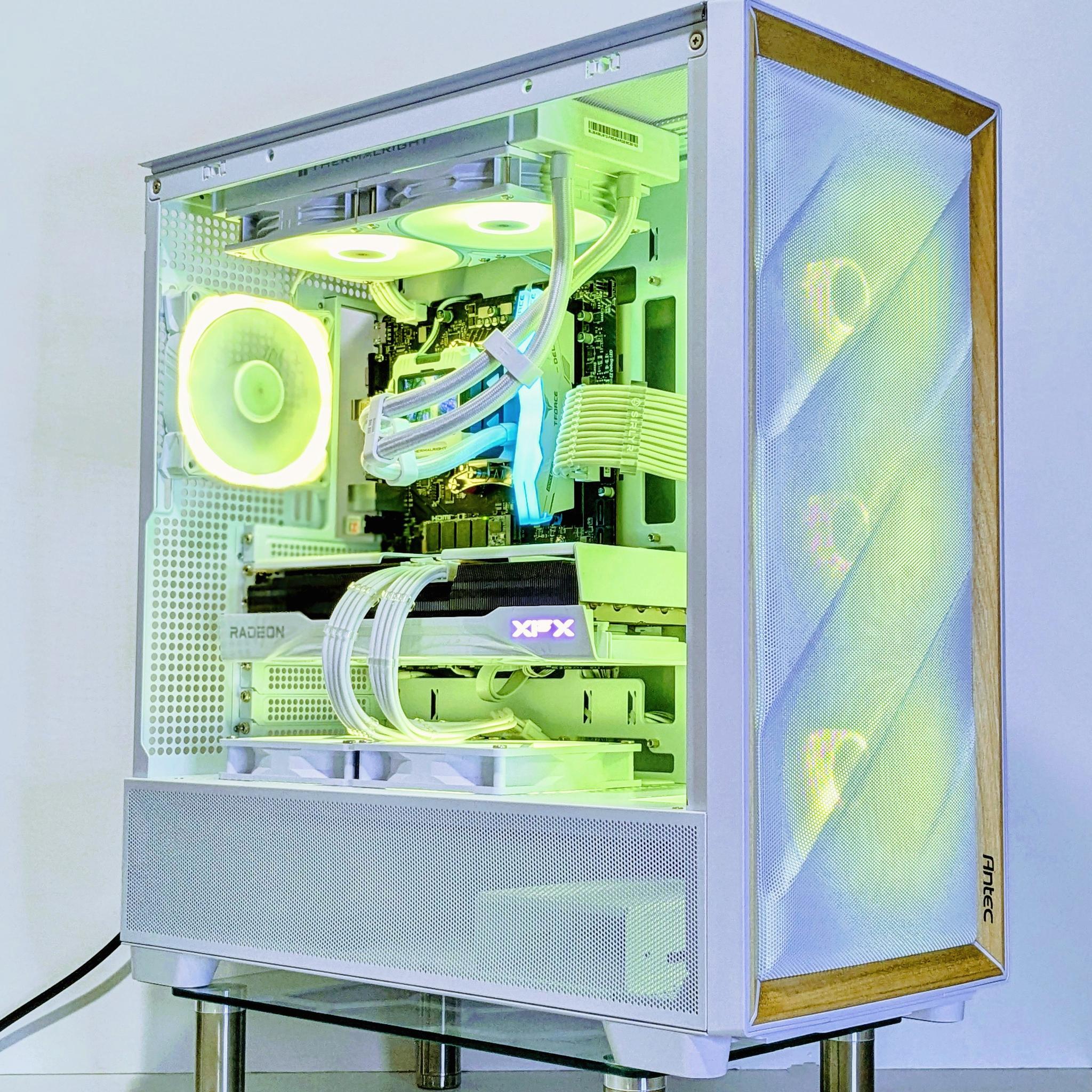 (ALL WHITE build w/ Birch🪵)🤍Ryzen 7 7700X🤍RX 9070🤍32GB DDR5 RAM🤍2TB NVMe🤍Windows 11 Pro 🪵🧊👑