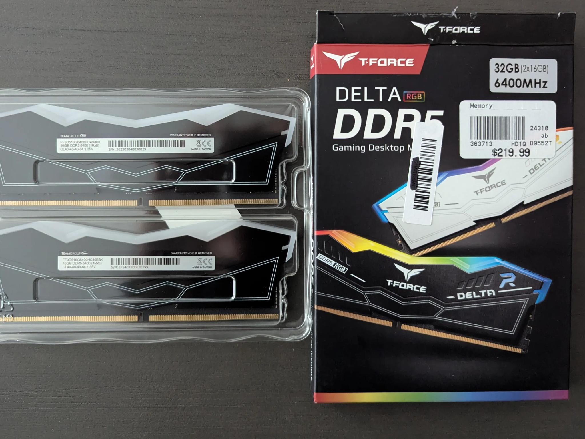 Team T-Force Delta RGB 32GB (2 x 16GB) 288-Pin PC RAM DDR5 6400 (PC5 51200) Desktop Memory