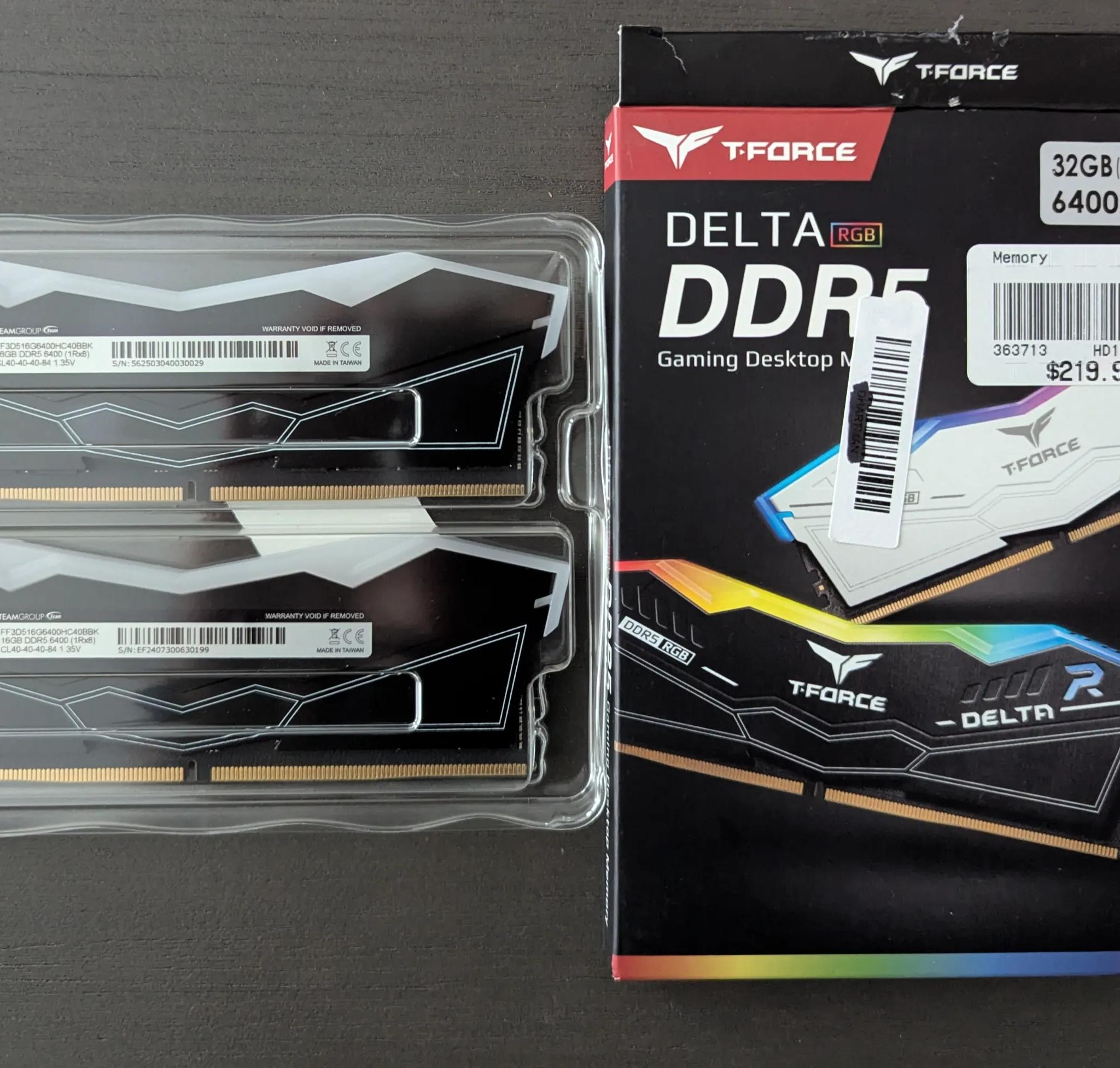 Team T-Force Delta RGB 32GB (2 x 16GB) 288-Pin PC RAM DDR5 6400 (PC5 51200) Desktop Memory