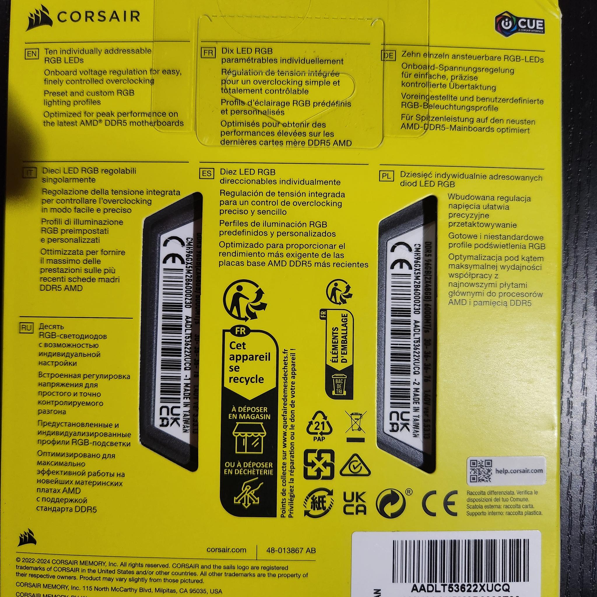 CORSAIR Vengeance RGB DDR5 RAM 96GB (2x48GB) Up to 6000MHz CL30