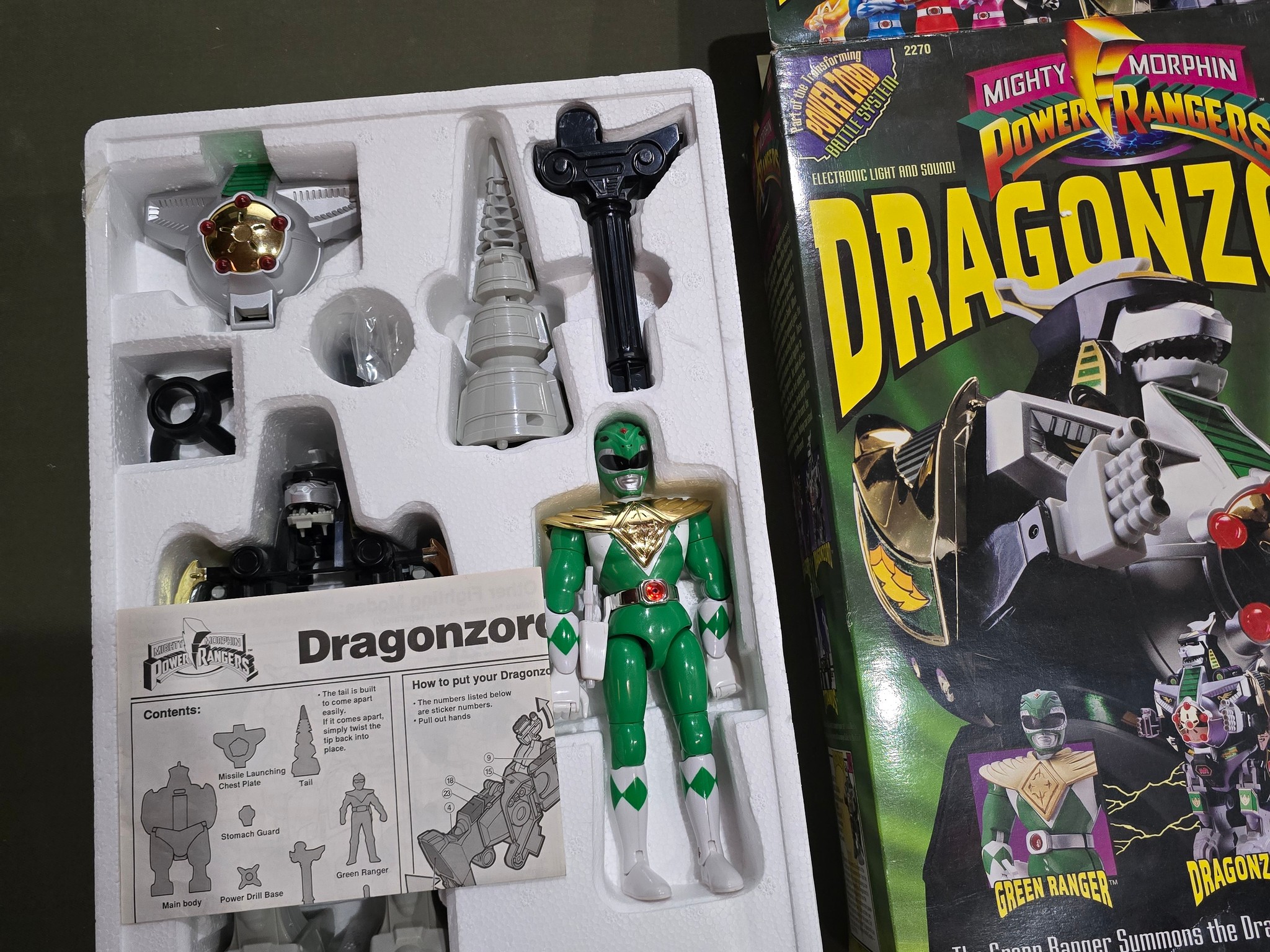 Vintage 1993 Bandai Mighty Morphin Power Rangers Dragonzord w/ Green Ranger