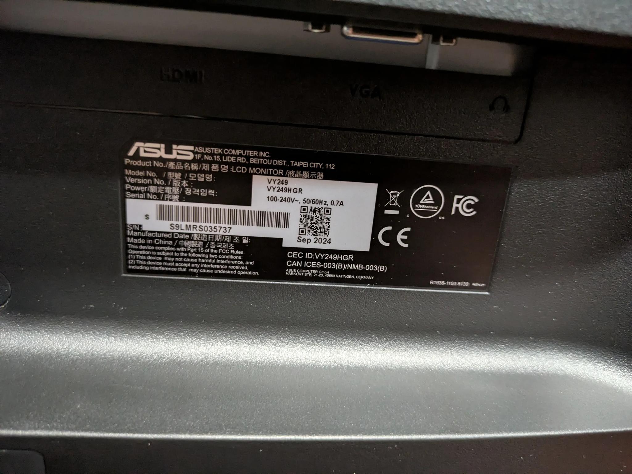 ASUS VY249HGR 24 Full HD IPS LED 120hz Monitor