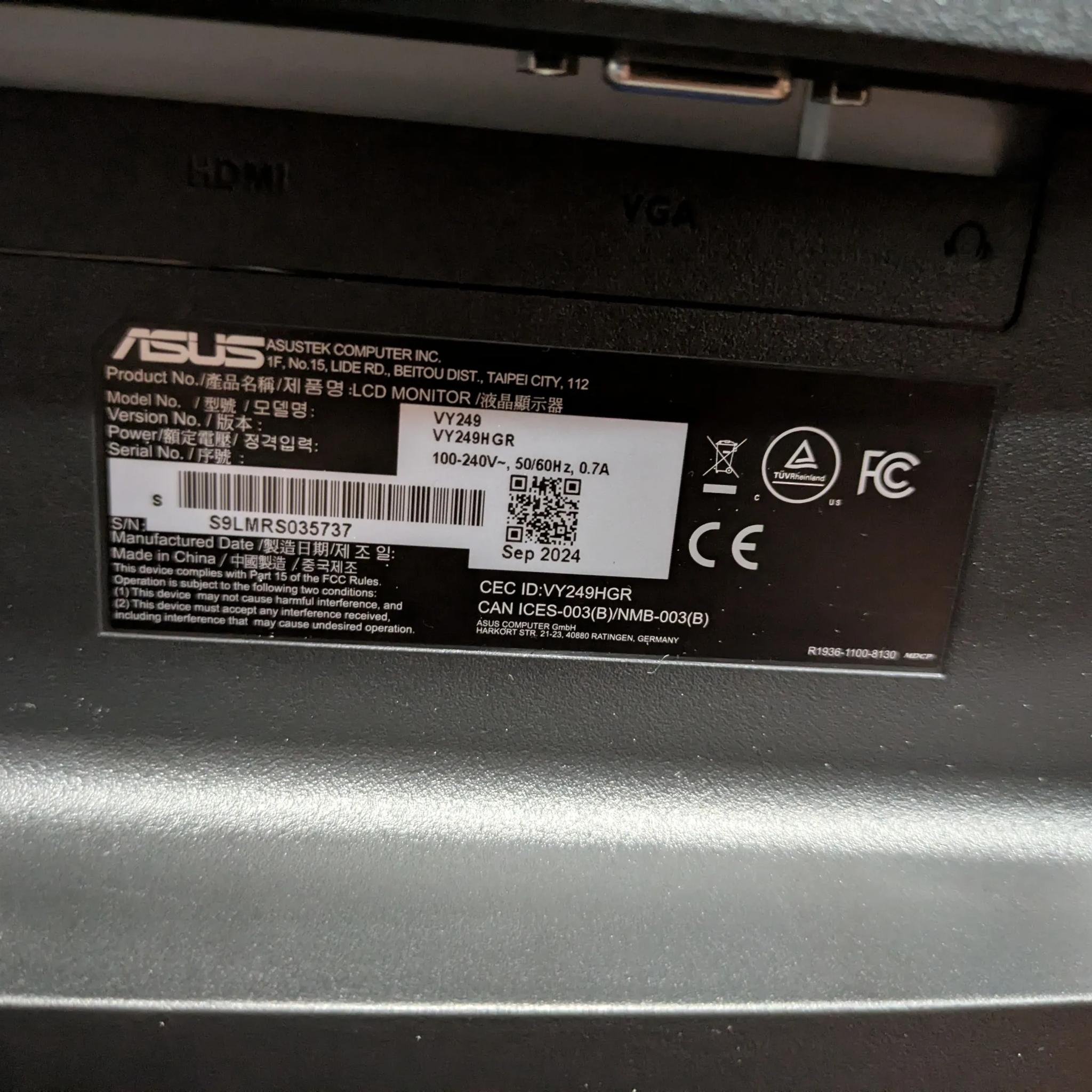 ASUS VY249HGR 24 Full HD IPS LED 120hz Monitor