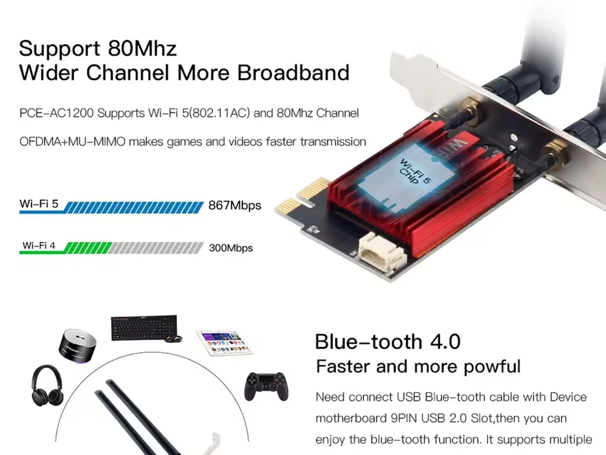 AC1200 WiFi 5 PCIE WiFi Adapter Wireless Network Card