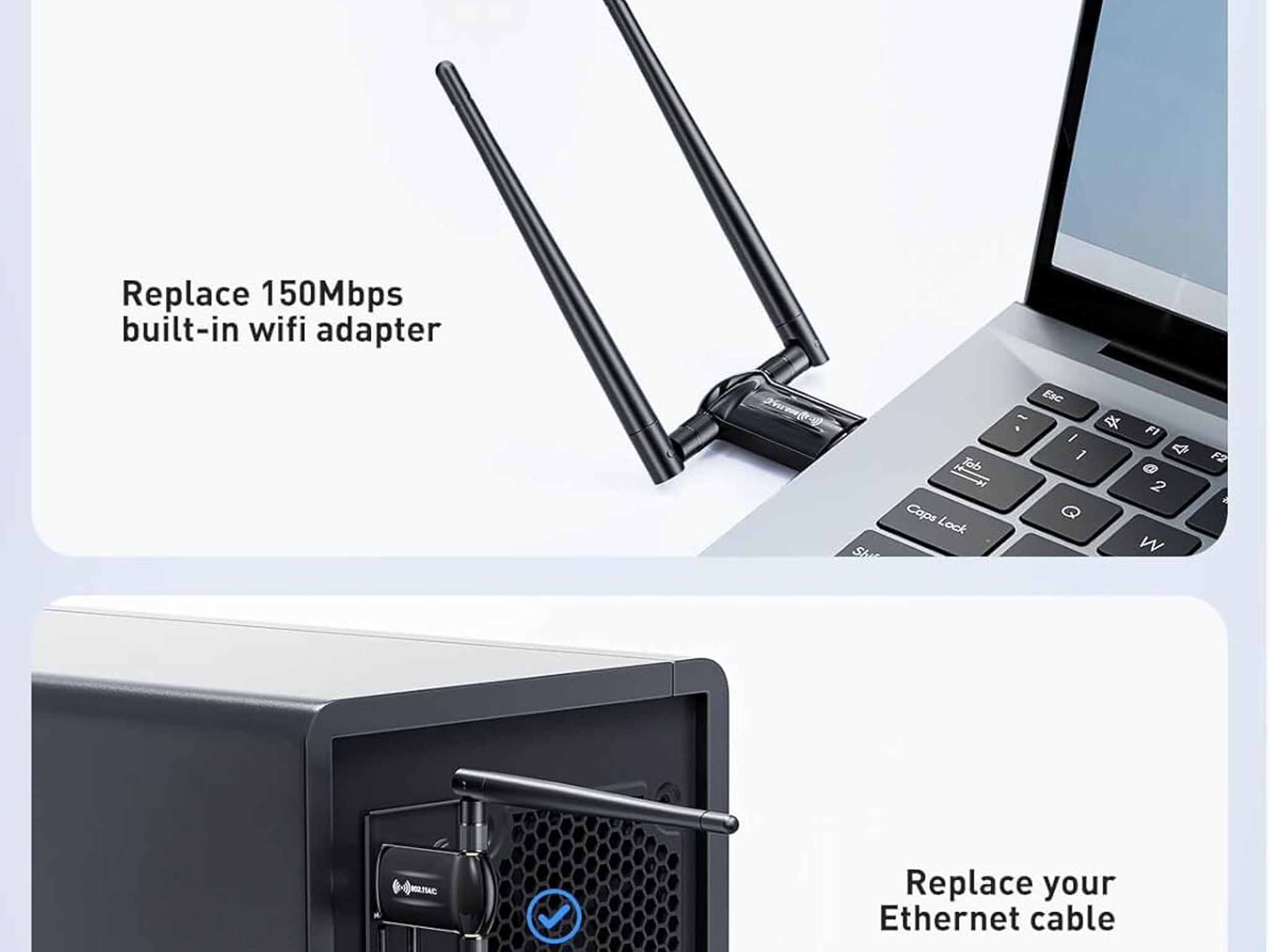 USB WiFi Adapter Desktop PC 1300Mbps Wi-Fi 5G 2.4G USB 3.0 Wireless Adapter with WiFi Antenna 2pk