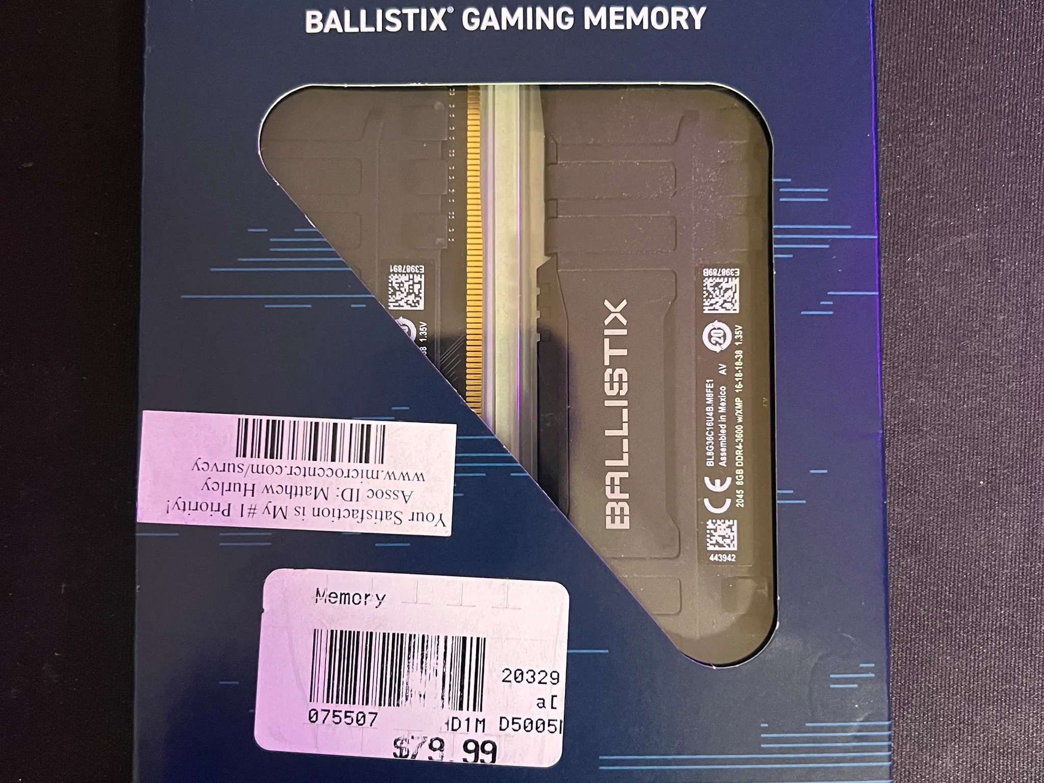 Crucial Ballistix DDR4 DRAM Desktop Gaming Memory Kit 16GB (8GB x 2) 3600MHz