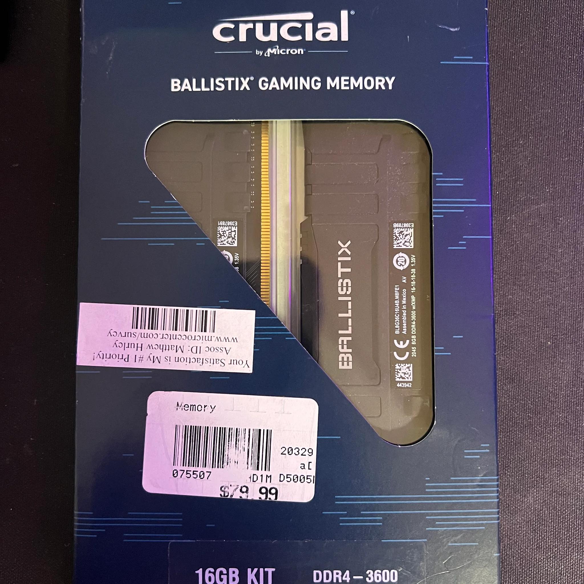 Crucial Ballistix DDR4 DRAM Desktop Gaming Memory Kit 16GB (8GB x 2) 3600MHz