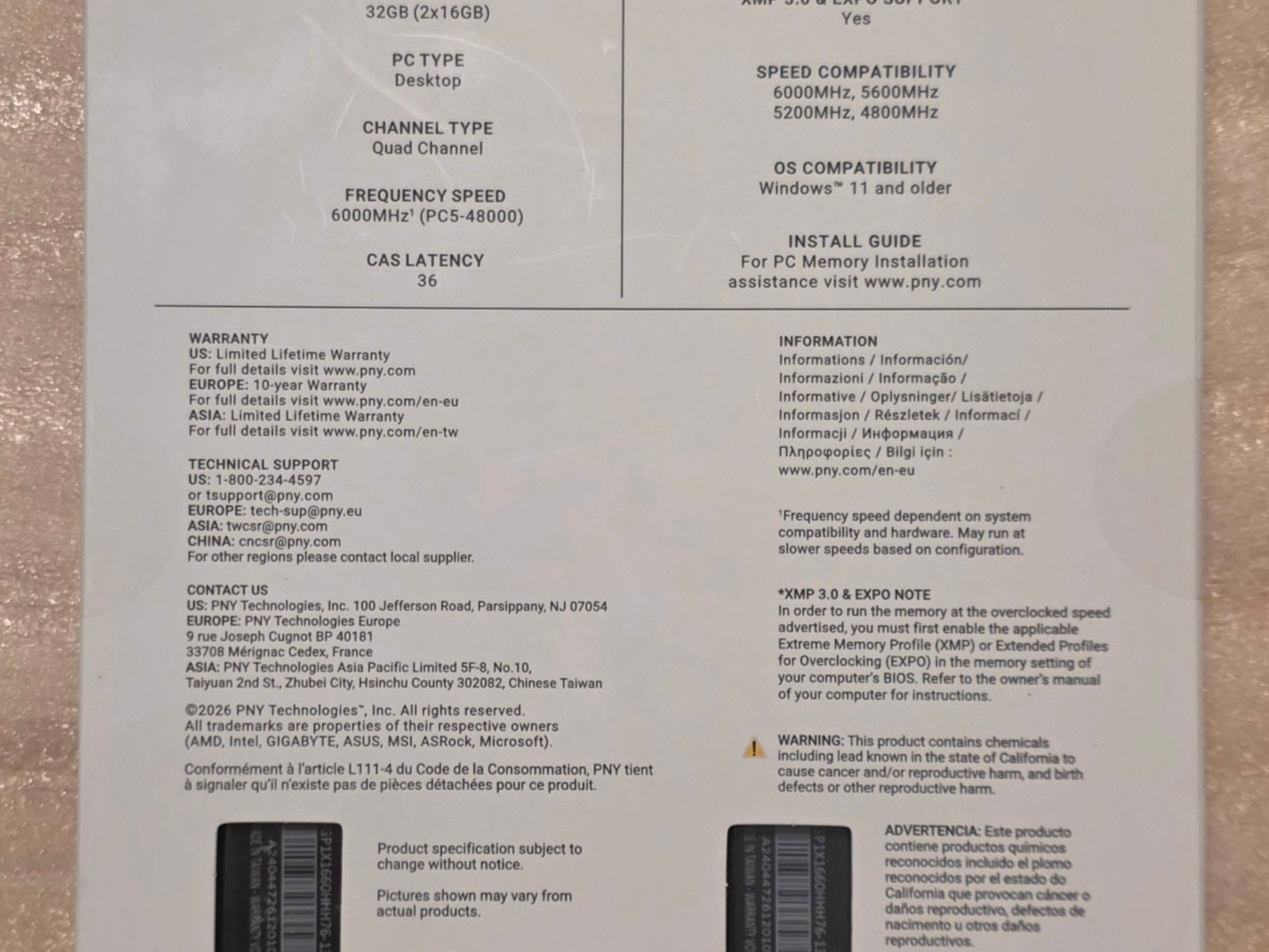 New PNY 32GB DDR5 CL36 Ram