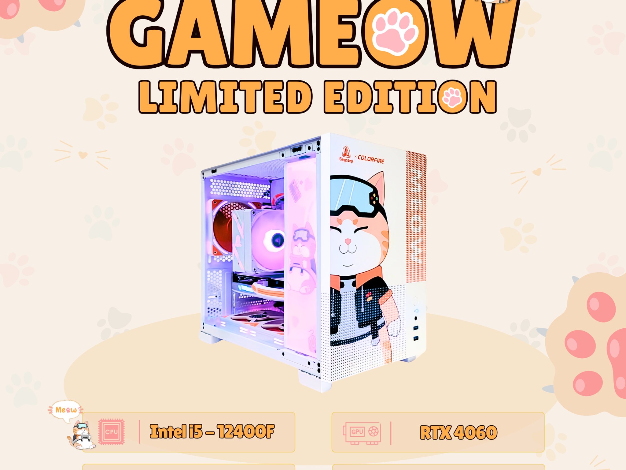 😻GAMEOW 😻Gaming PC 🍊 RTX 4060 12GB 🧡 i5-12400F 🍊 16GB DDR4 🧡 1T M.2 🍊 Windows