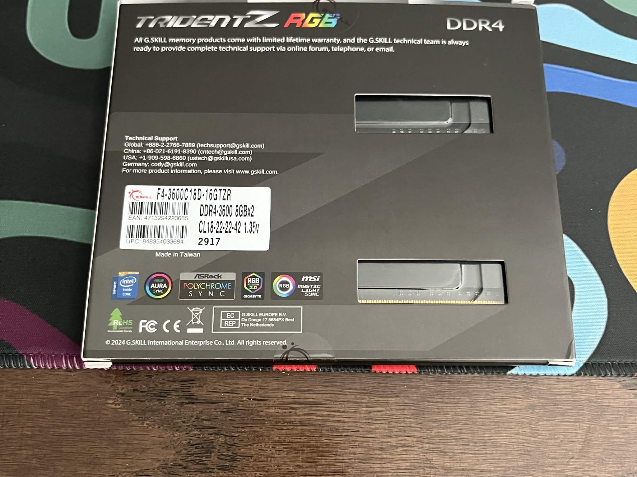 G.SKILL Trident Z RGB Series DDR4 RAM (XMP) 16GB (2x8GB) 3600MT/s CL18-22-22-42 1.35