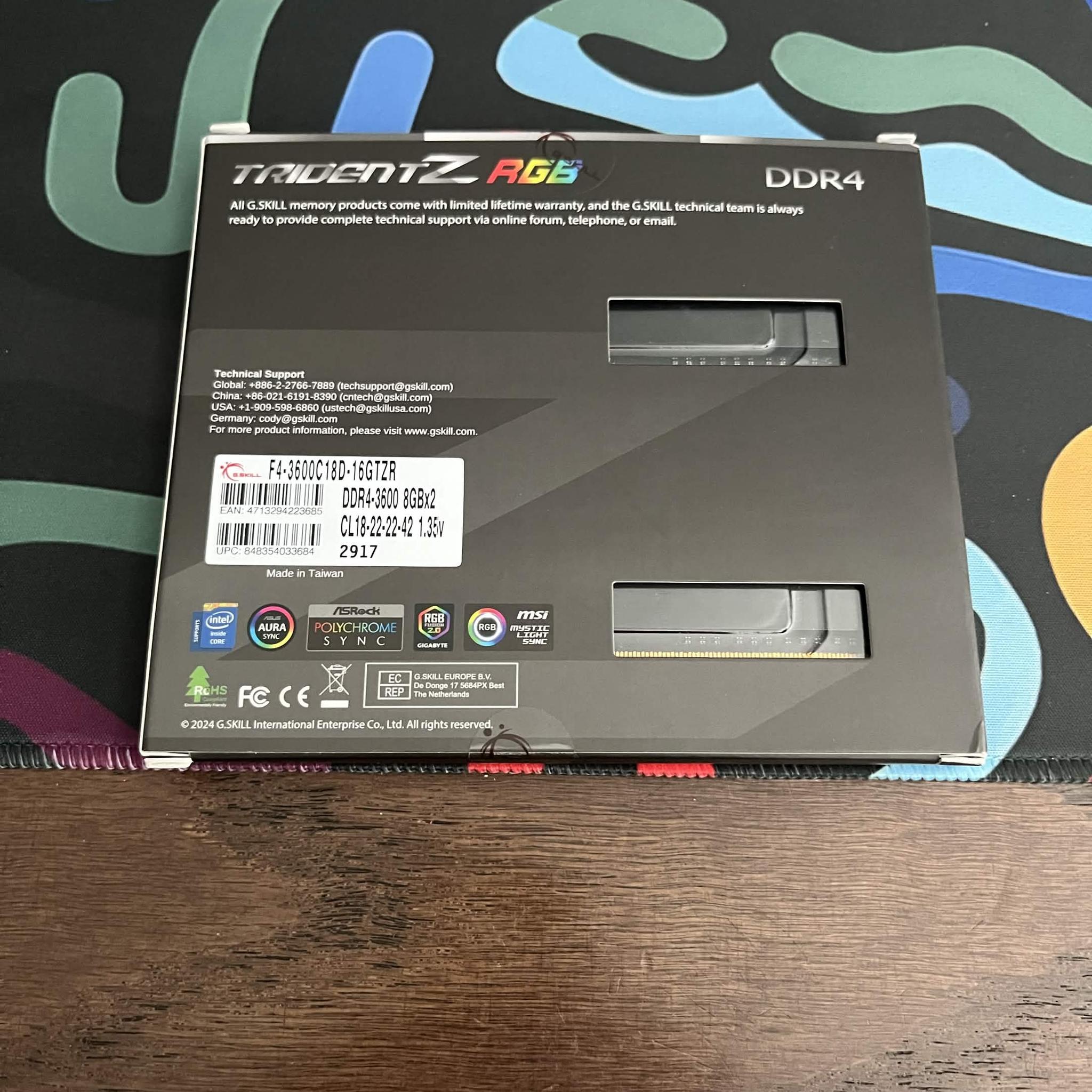 G.SKILL Trident Z RGB Series DDR4 RAM (XMP) 16GB (2x8GB) 3600MT/s CL18-22-22-42 1.35