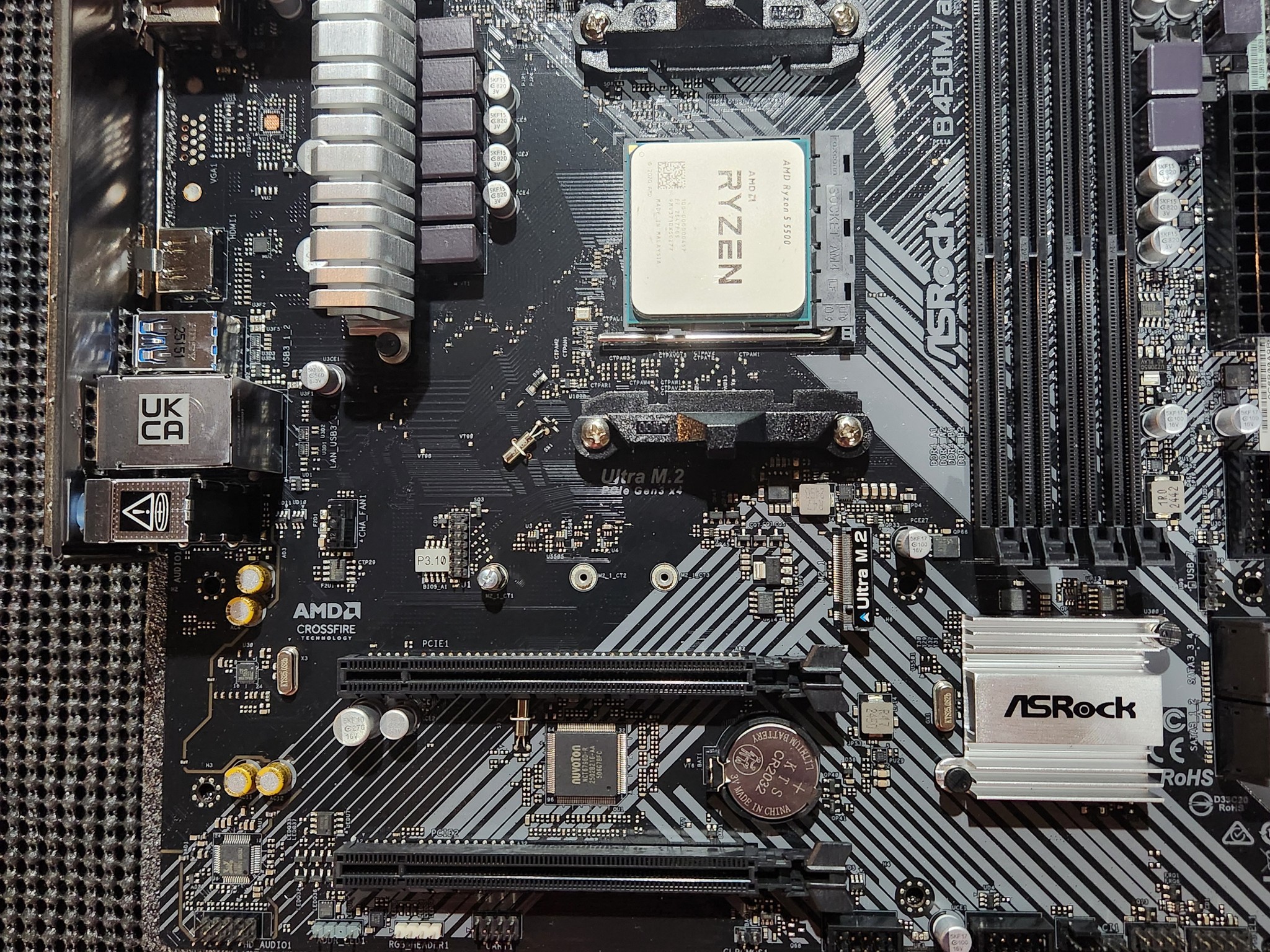 ASROCK B450M, RYZEN 5 5500, 16GB RAM WITH WRAITH STEALTH COOLER