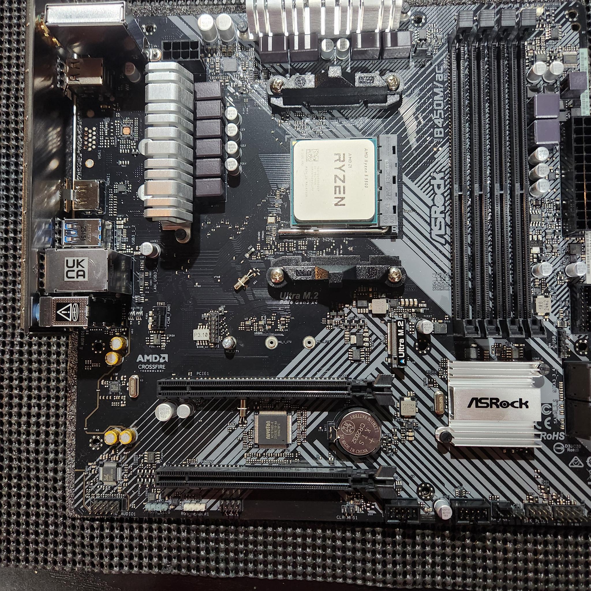 ASROCK B450M, RYZEN 5 5500, 16GB RAM WITH WRAITH STEALTH COOLER