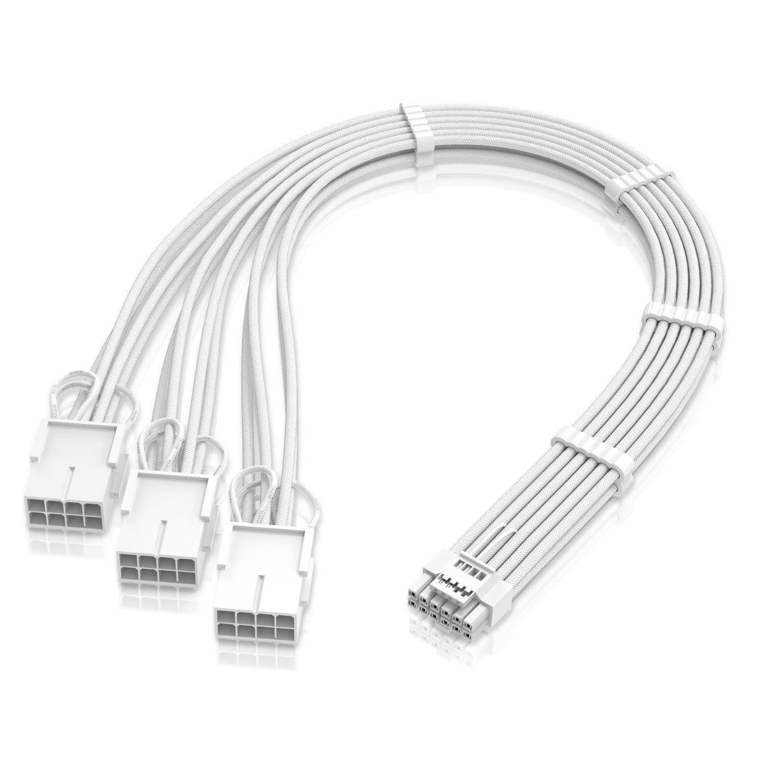 GPU Power Sleeved Cable Extension, 16pin(12+4) 12VHPWR PCIe 5.0 Male to 3X PCIE 8 PIN