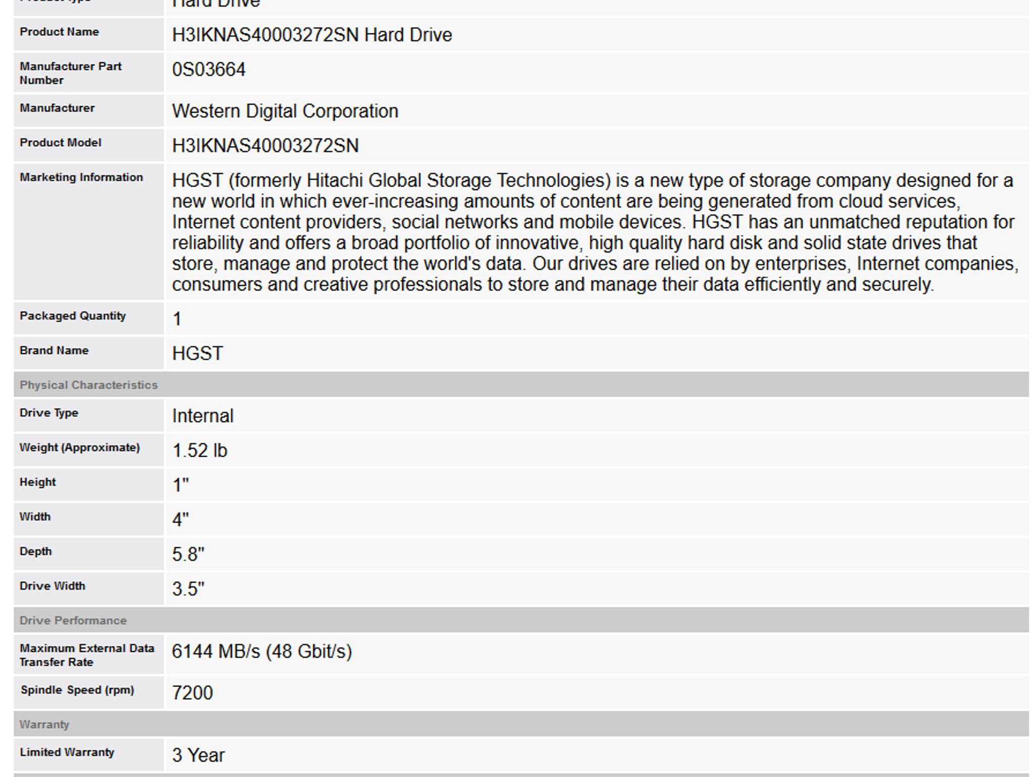 NEW HGST Deskstar 4TB NAS 3.5 in. Internal Hard Drive (Retail Kit - Model H3IKNAS4000327SN)