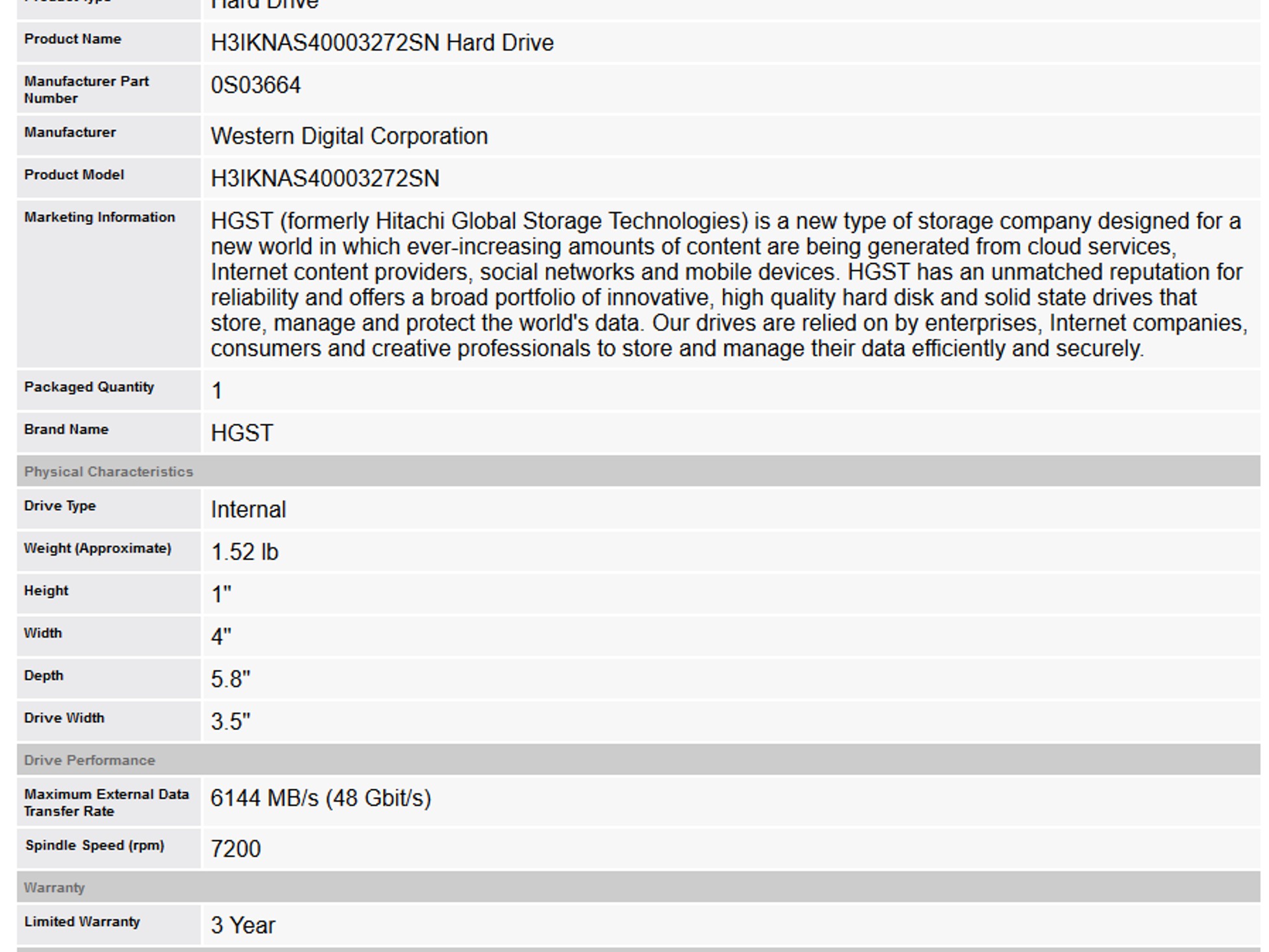 NEW HGST Deskstar 4TB NAS 3.5 in. Internal Hard Drive (Retail Kit - Model H3IKNAS4000327SN)