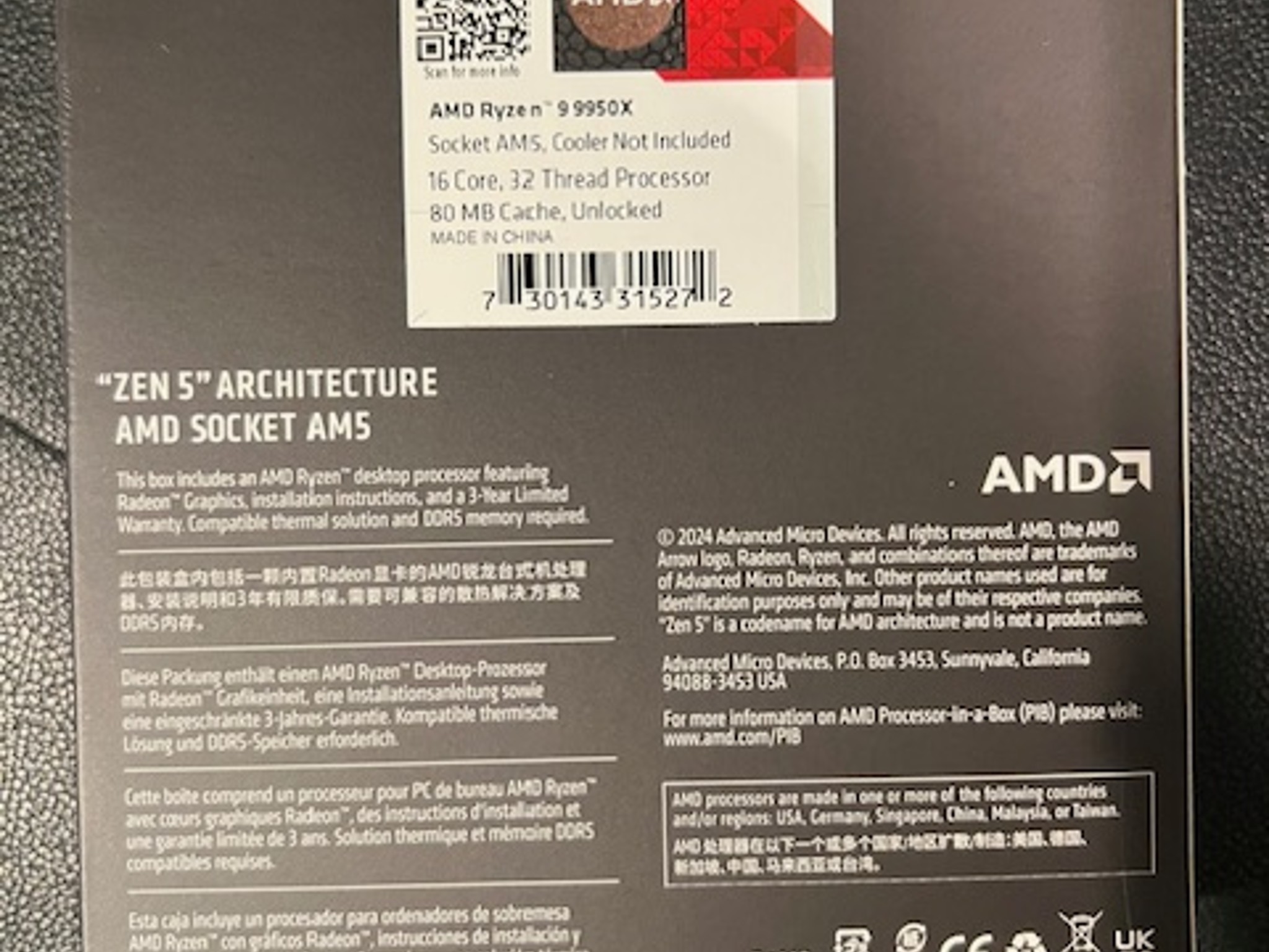 BRAND NEW AMD Ryzen 9 9950X Granite Ridge AM5 4.30GHz 16-Core Boxed Processor