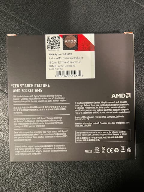 BRAND NEW AMD Ryzen 9 9950X Granite Ridge AM5 4.30GHz 16-Core Boxed Processor